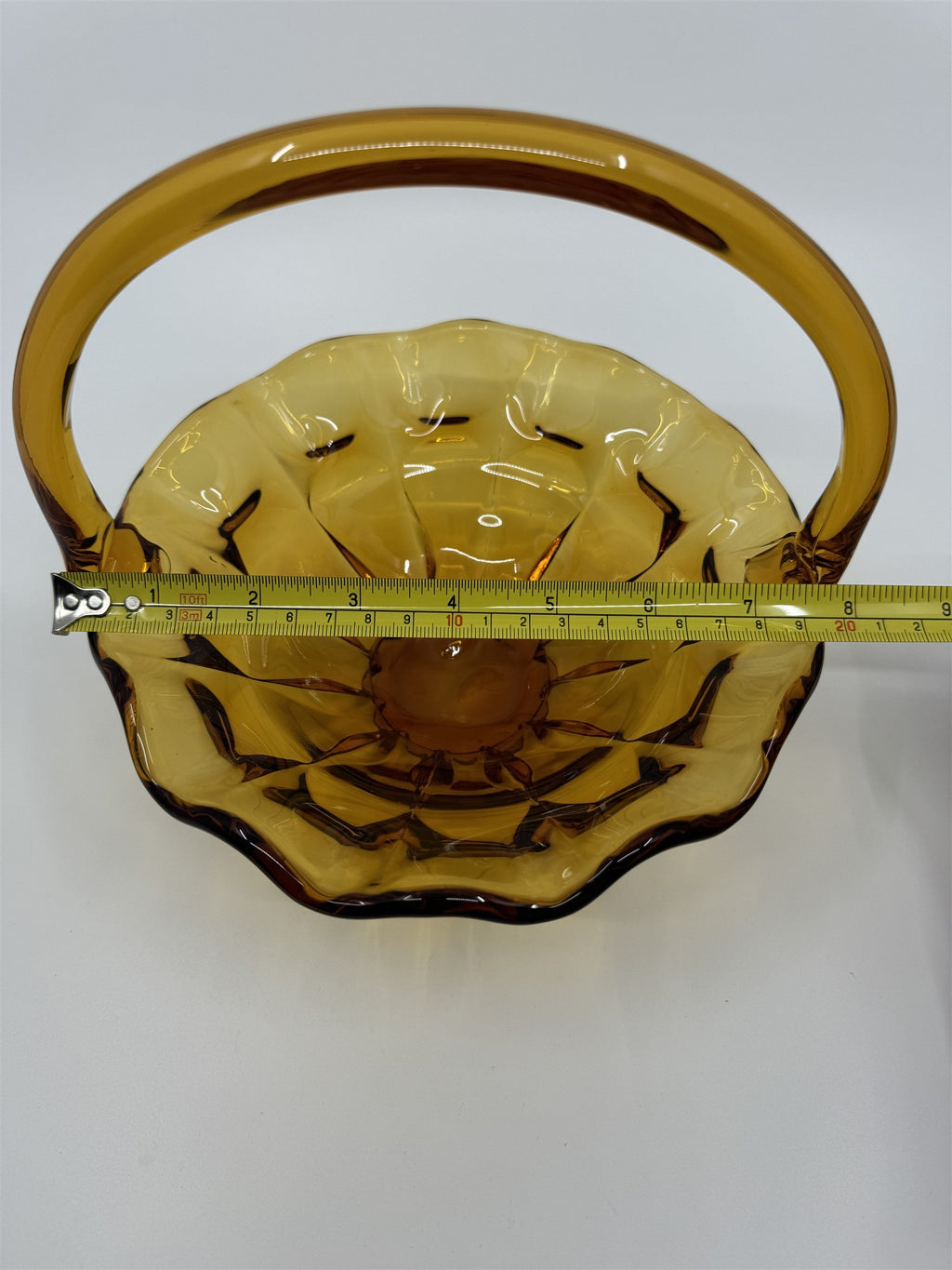 Vtg Fenton Amber Honey Gold Caramel Valencia Ruffled Edge Basket Approx. 8" MGM