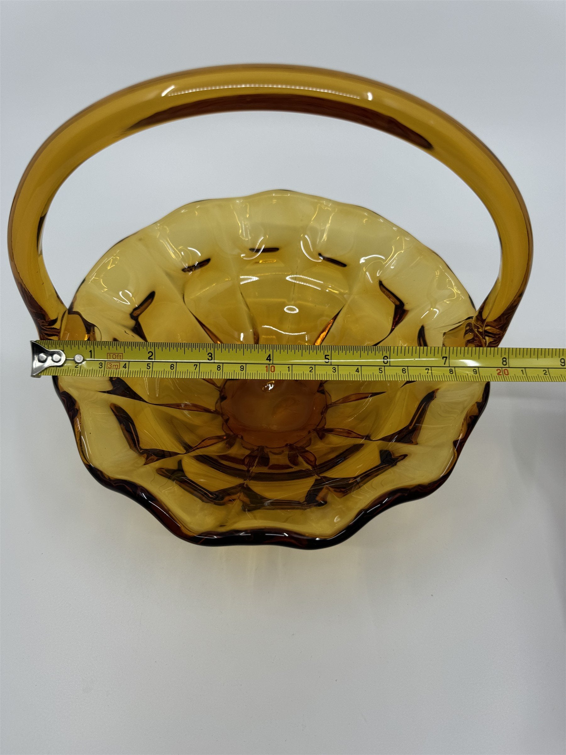 Vtg Fenton Amber Honey Gold Caramel Valencia Ruffled Edge Basket Approx. 8" MGM