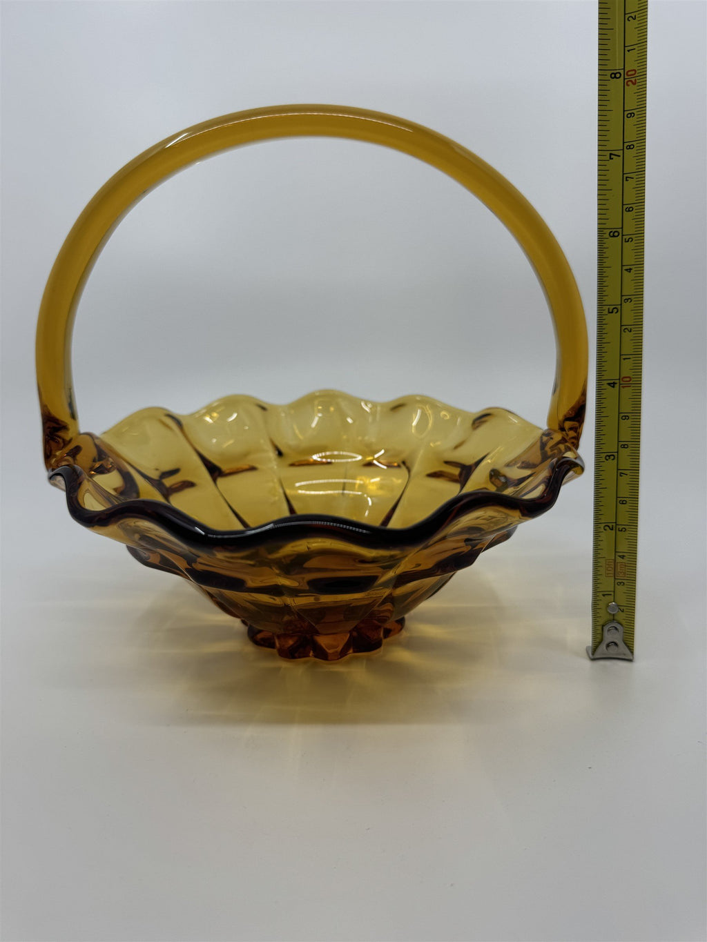 Vtg Fenton Amber Honey Gold Caramel Valencia Ruffled Edge Basket Approx. 8" MGM