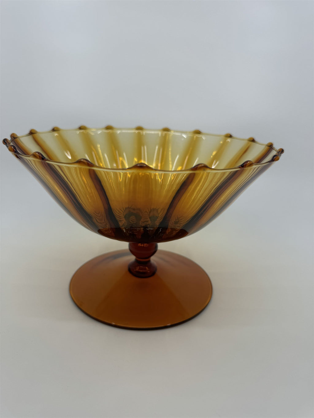Vtg Fenton Amber Honey Gold Caramel Valencia Pedestal Dish 8-1/2" Wide by 5-1/2"