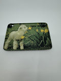 Vintage New Zealand Baby Lamb Sniffing Flowers Tulips Melamine 502 Coin Tip Tray