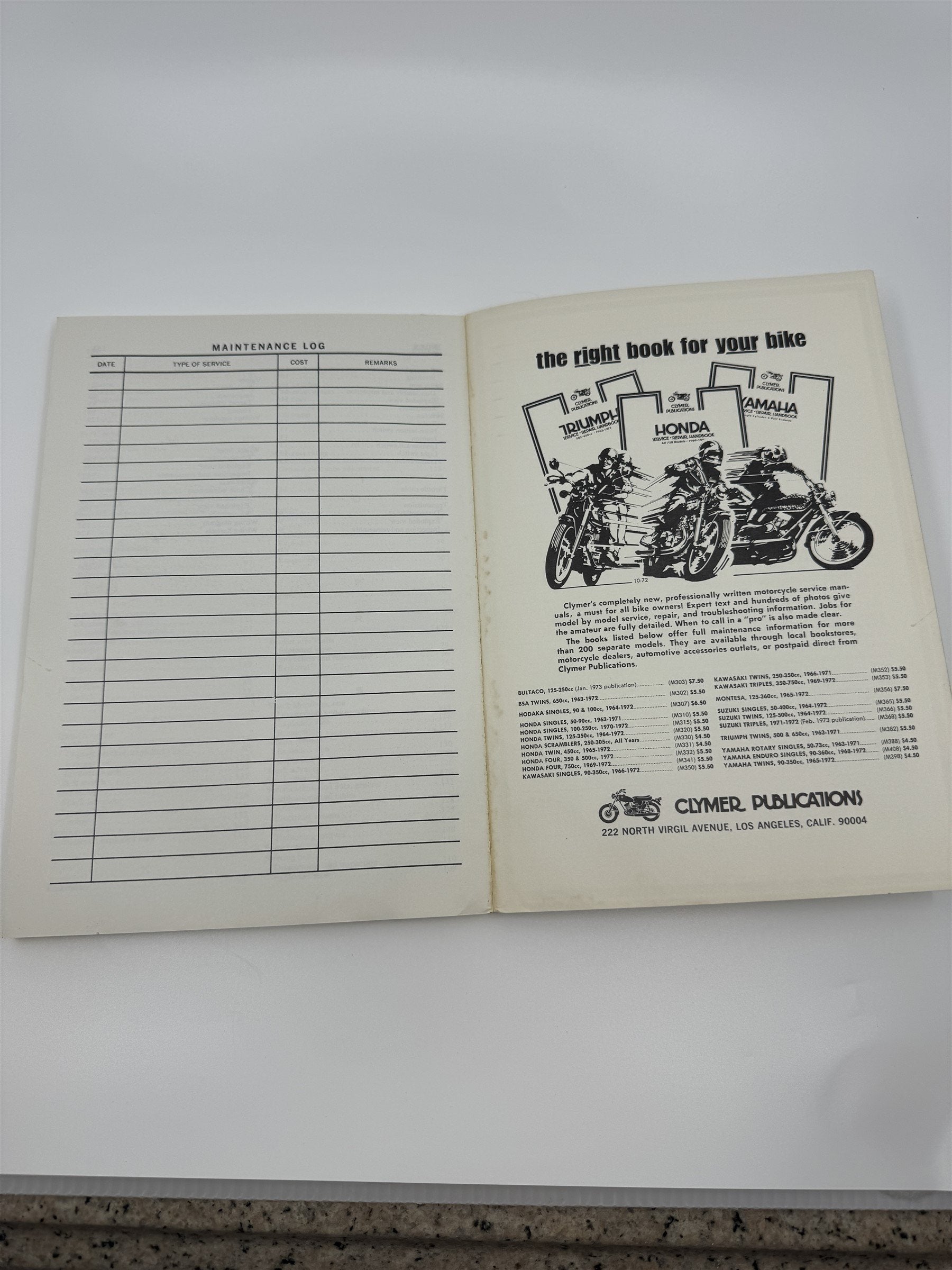 Clymer Publications 1970-1972 Honda 100-250cc Singles Service Repair Handbook