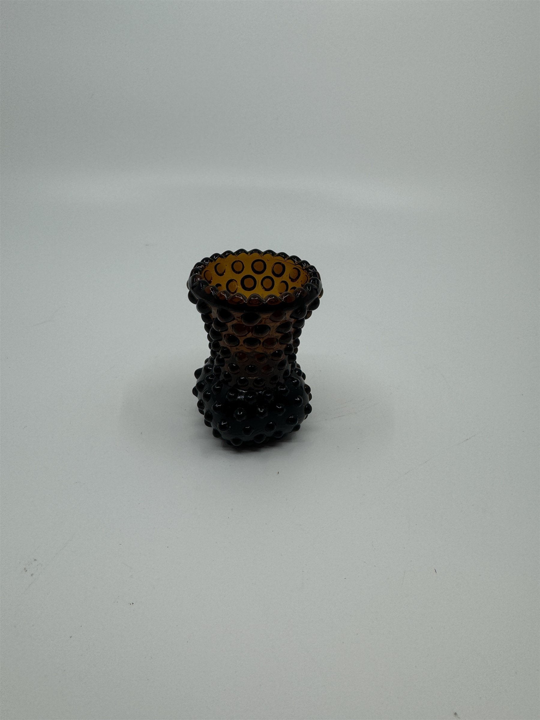 Vintage Dark Amber Colored Hobnail Pattern Toothpick Holder or Shot Glass Ornate