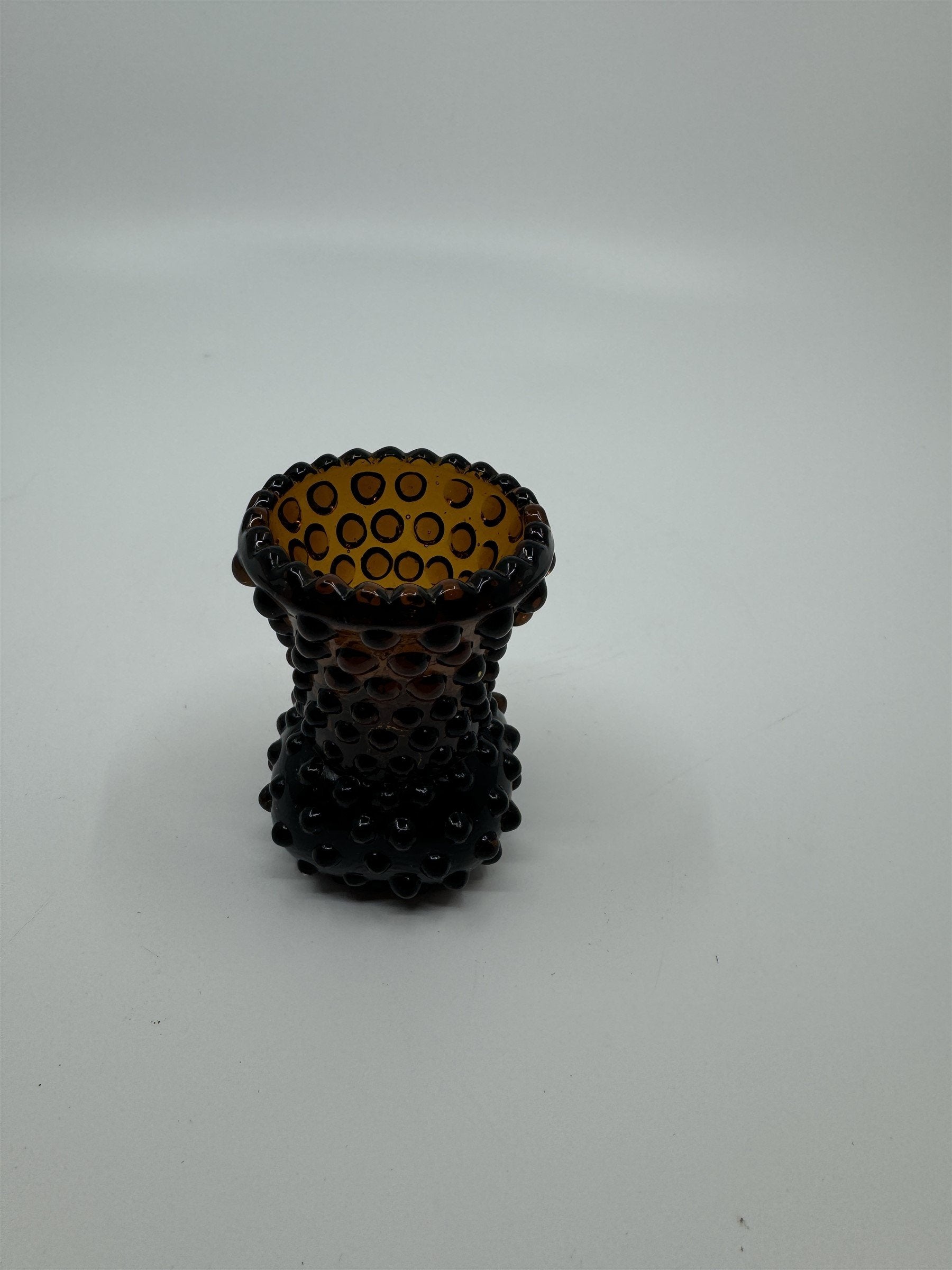 Vintage Dark Amber Colored Hobnail Pattern Toothpick Holder or Shot Glass Ornate