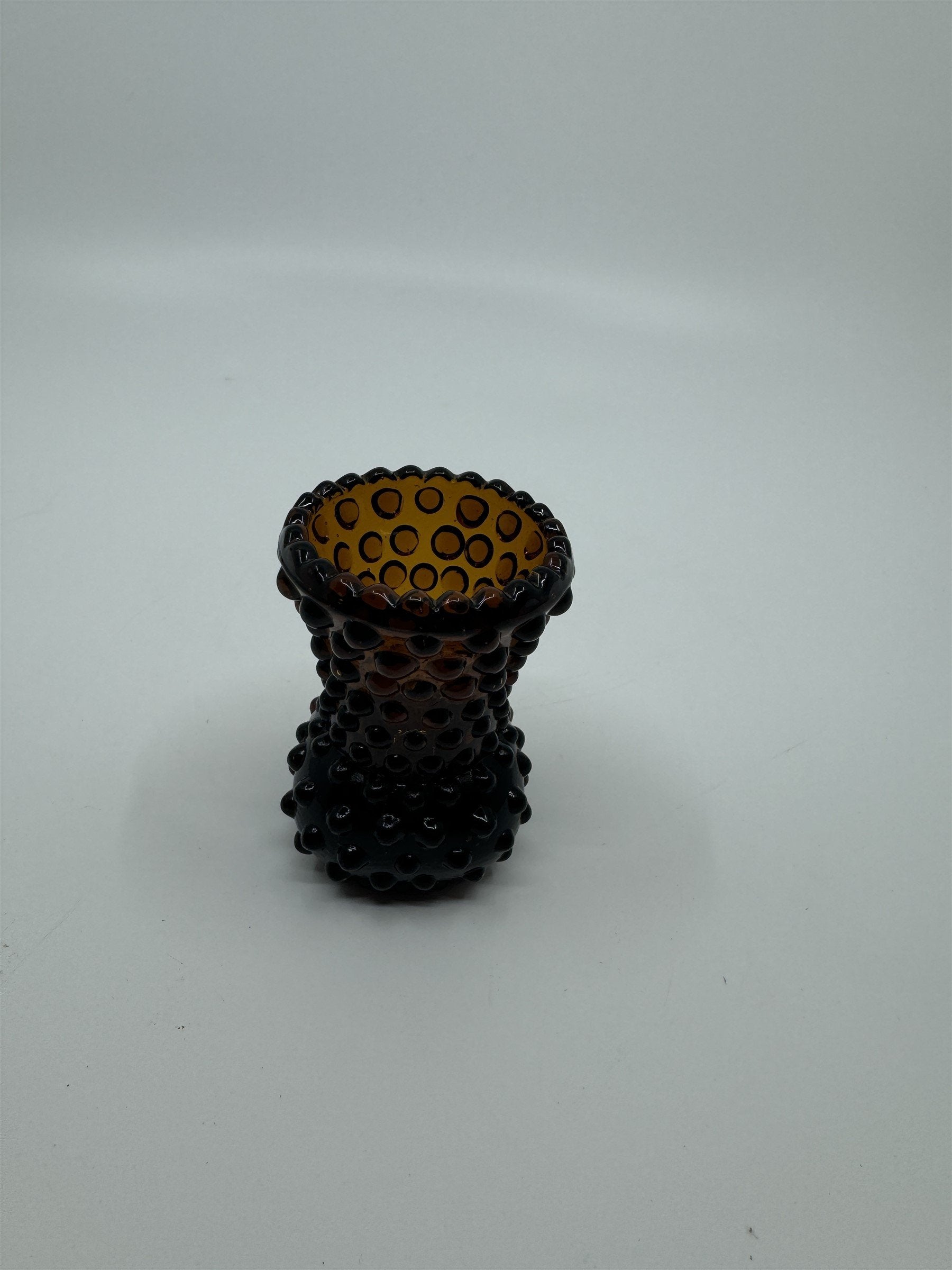Vintage Dark Amber Colored Hobnail Pattern Toothpick Holder or Shot Glass Ornate