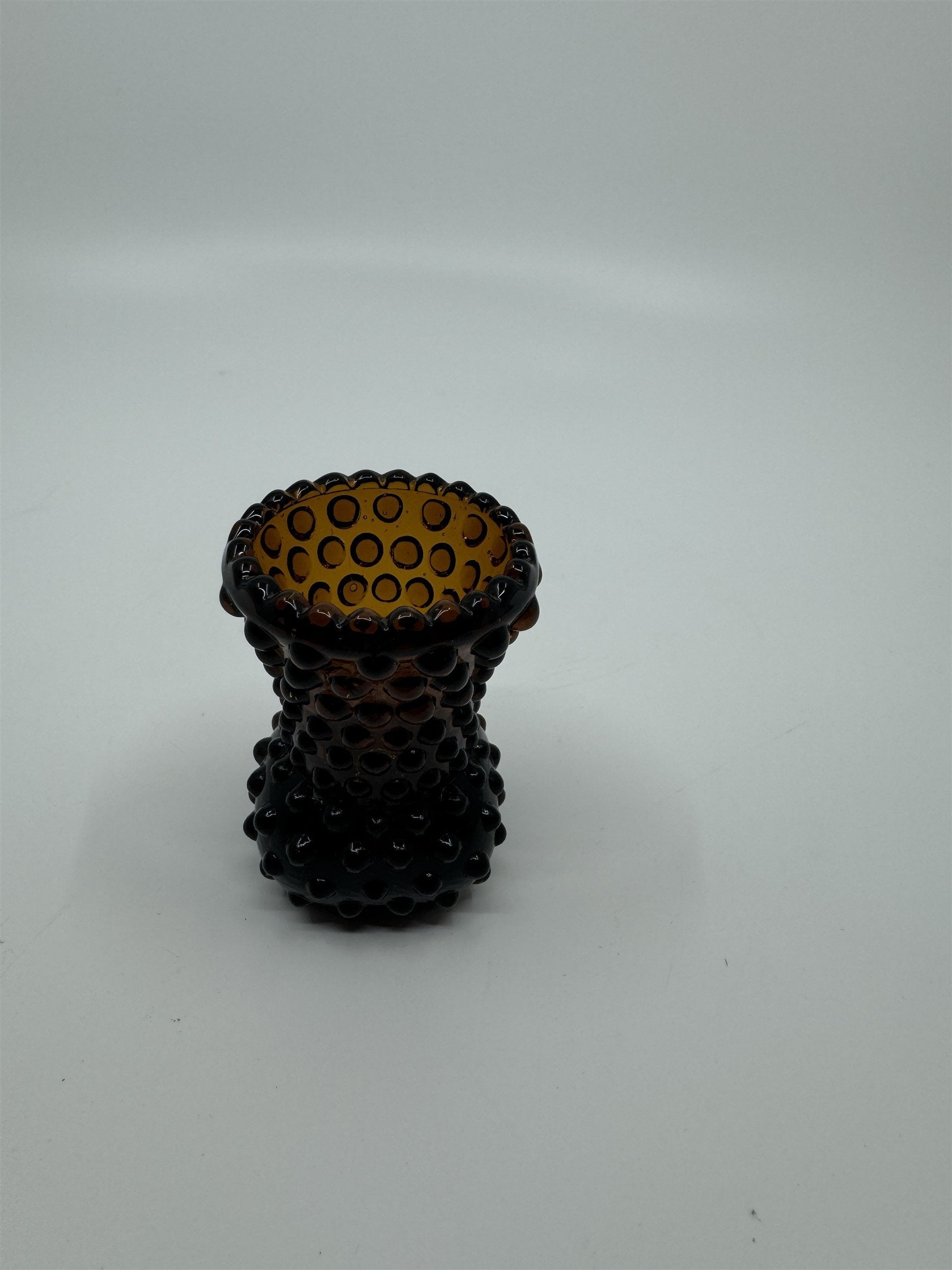 Vintage Dark Amber Colored Hobnail Pattern Toothpick Holder or Shot Glass Ornate
