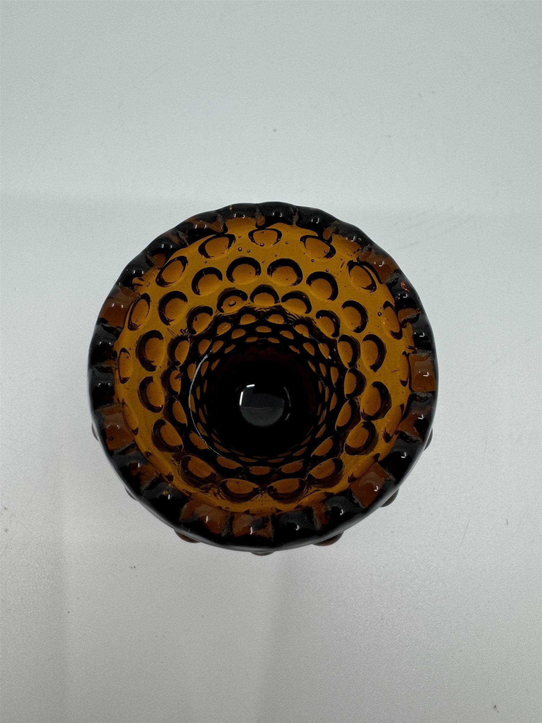 Vintage Dark Amber Colored Hobnail Pattern Toothpick Holder or Shot Glass Ornate