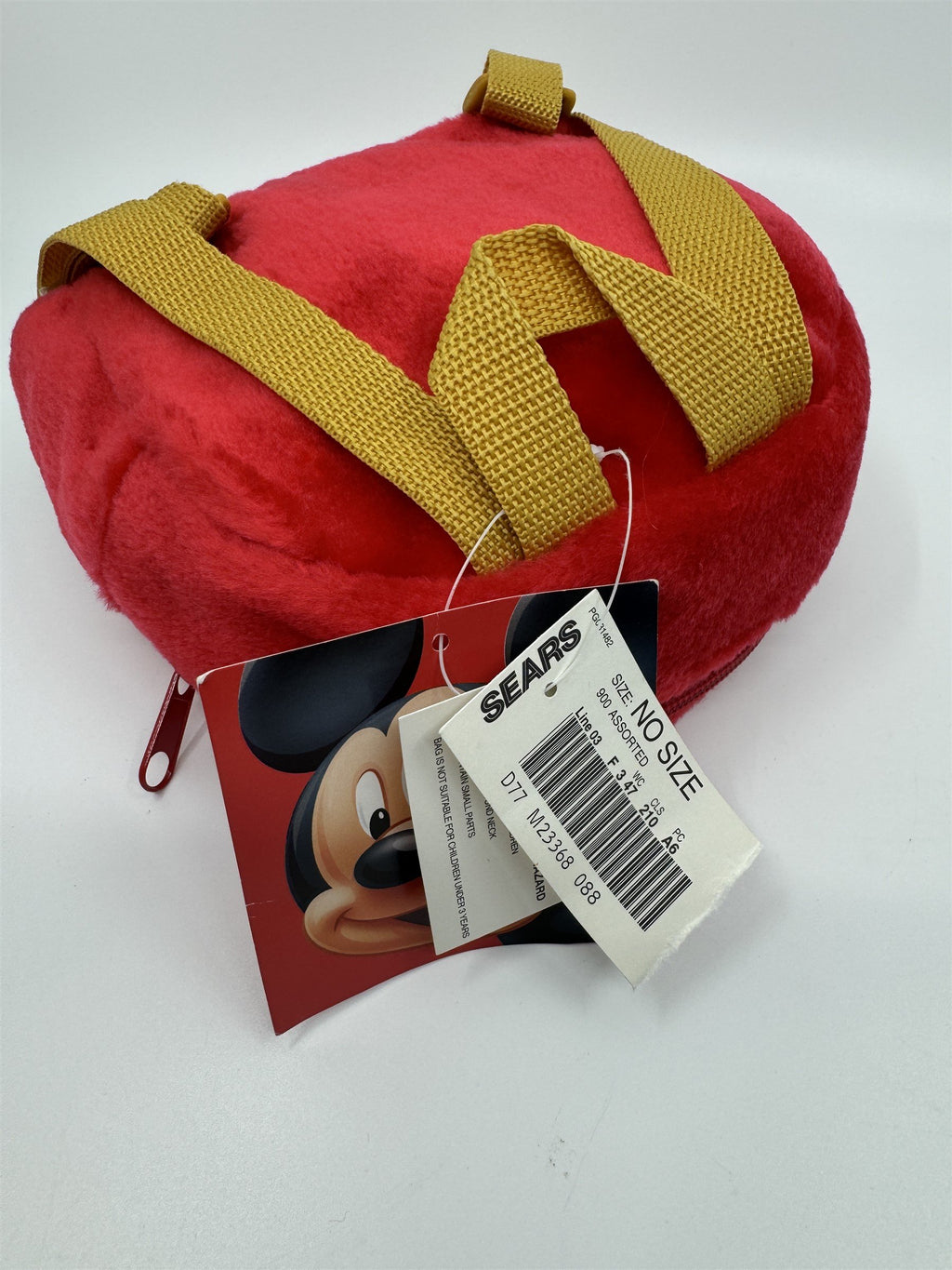 Vintage Mickey Mouse Mini Backpack Plush With Hanging Feet Sears Yellow Straps