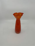 Vintage 8-1/4" Tall Hand Blown Ruffled Edge Orange Swirl Art Glass Vase JAPAN