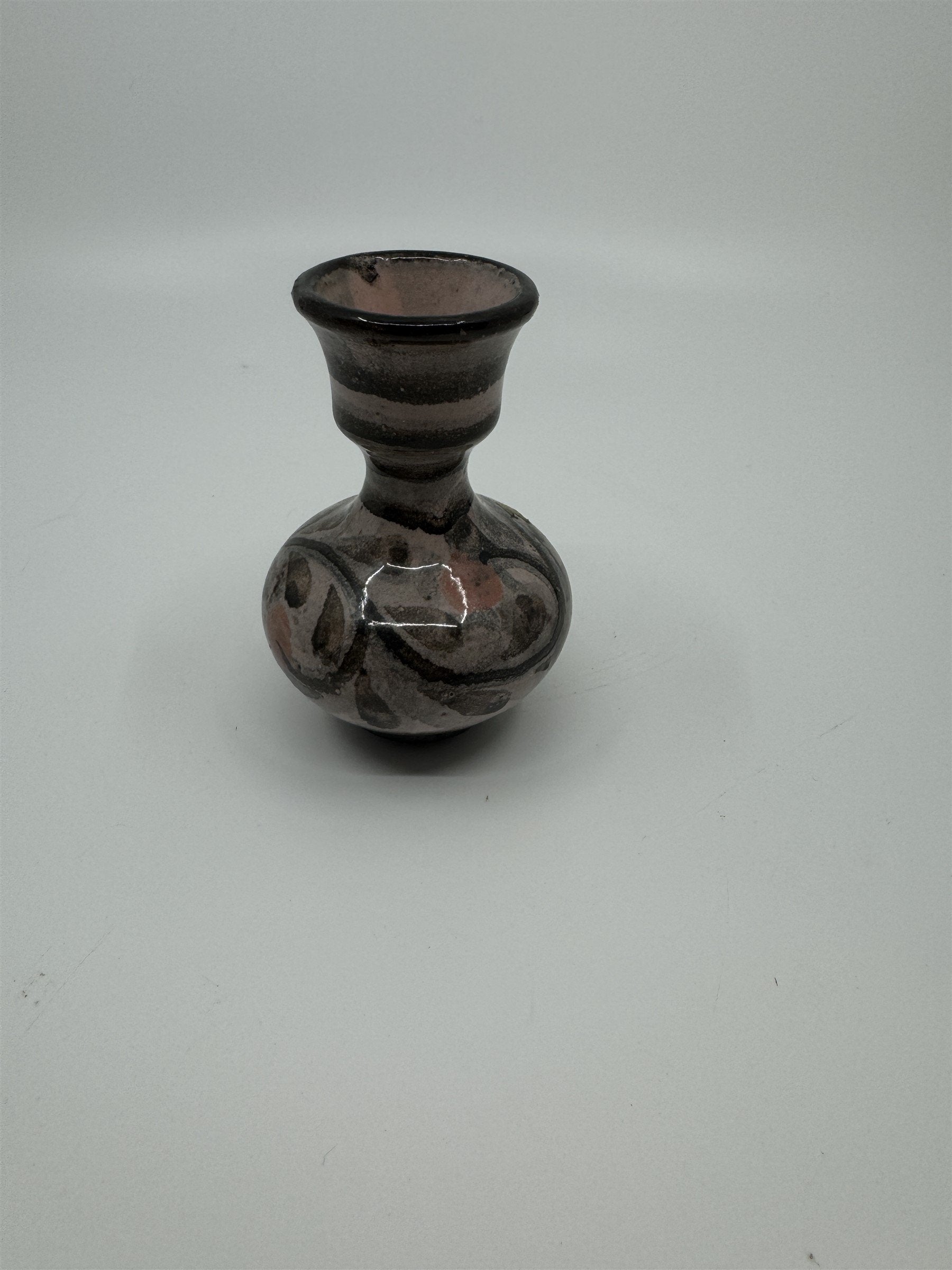 Vintage Hand Painted Handmade Pottery Pink&Gray Flower Floral Unique Bud Vase