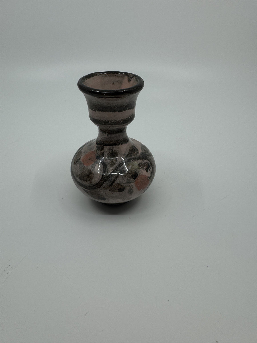 Vintage Hand Painted Handmade Pottery Pink&Gray Flower Floral Unique Bud Vase