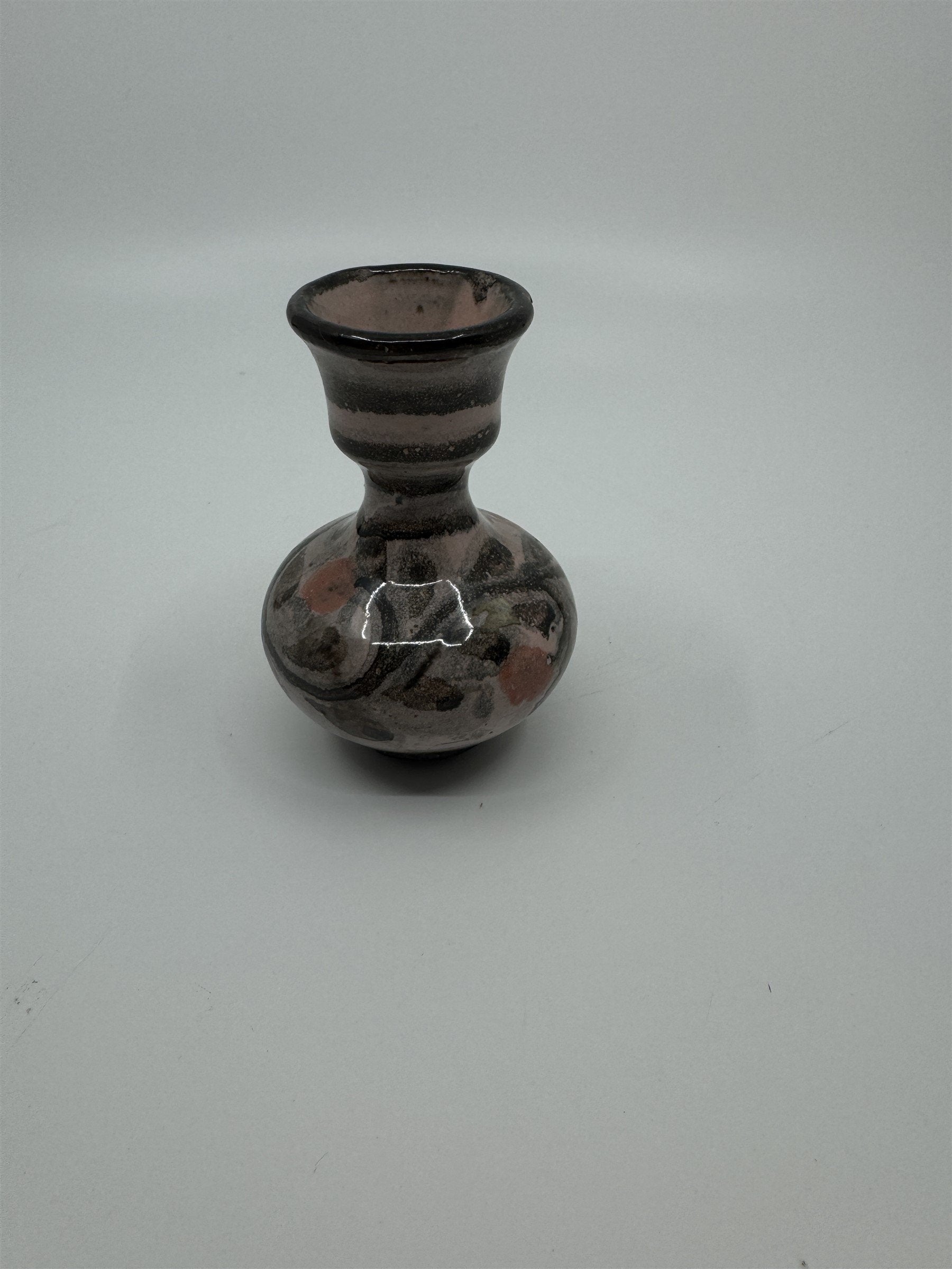 Vintage Hand Painted Handmade Pottery Pink&Gray Flower Floral Unique Bud Vase