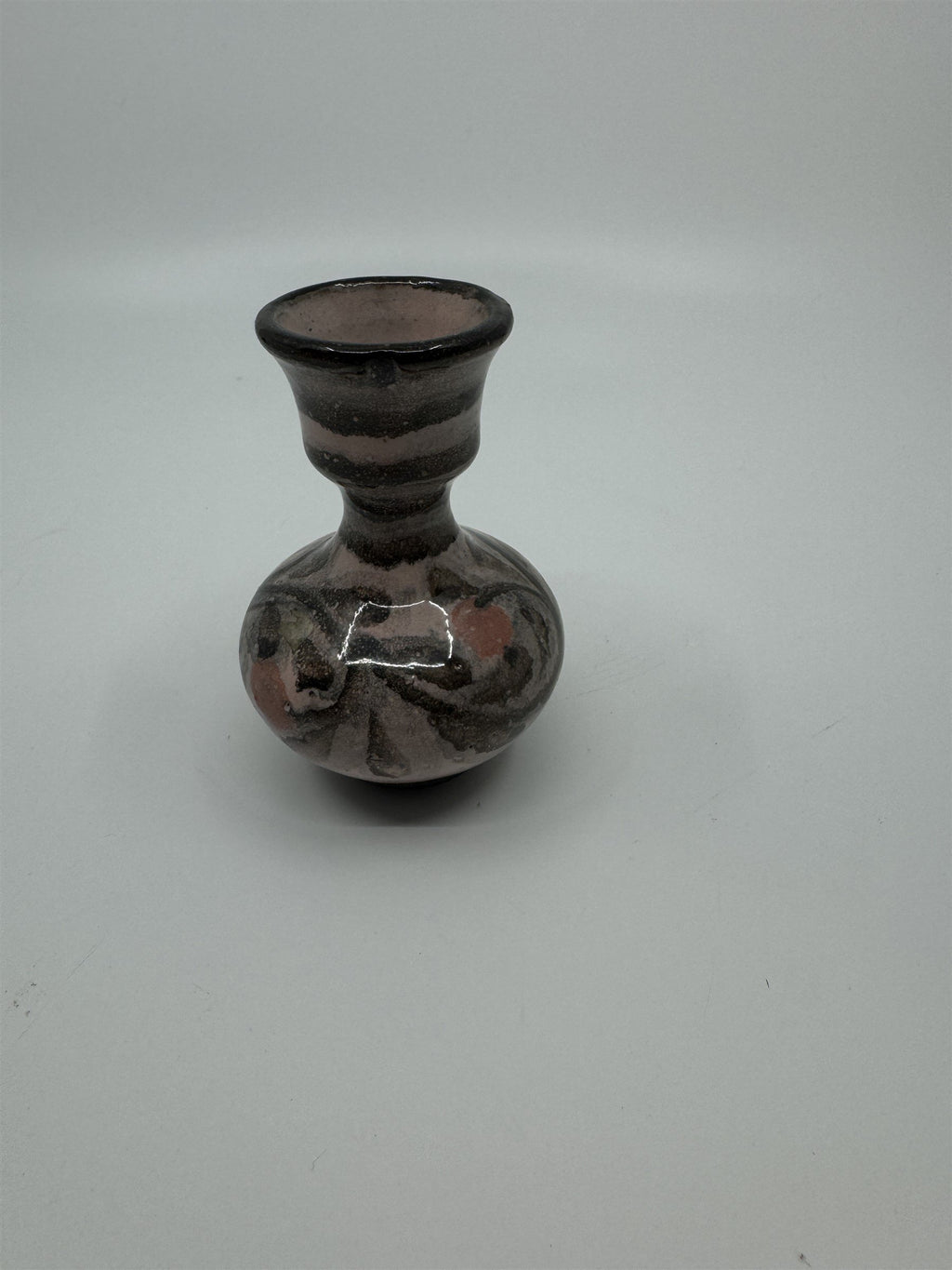Vintage Hand Painted Handmade Pottery Pink&Gray Flower Floral Unique Bud Vase