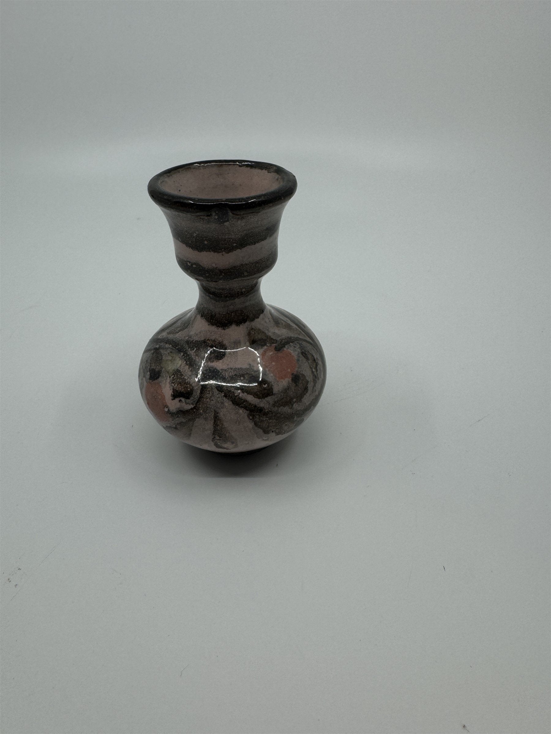 Vintage Hand Painted Handmade Pottery Pink&Gray Flower Floral Unique Bud Vase