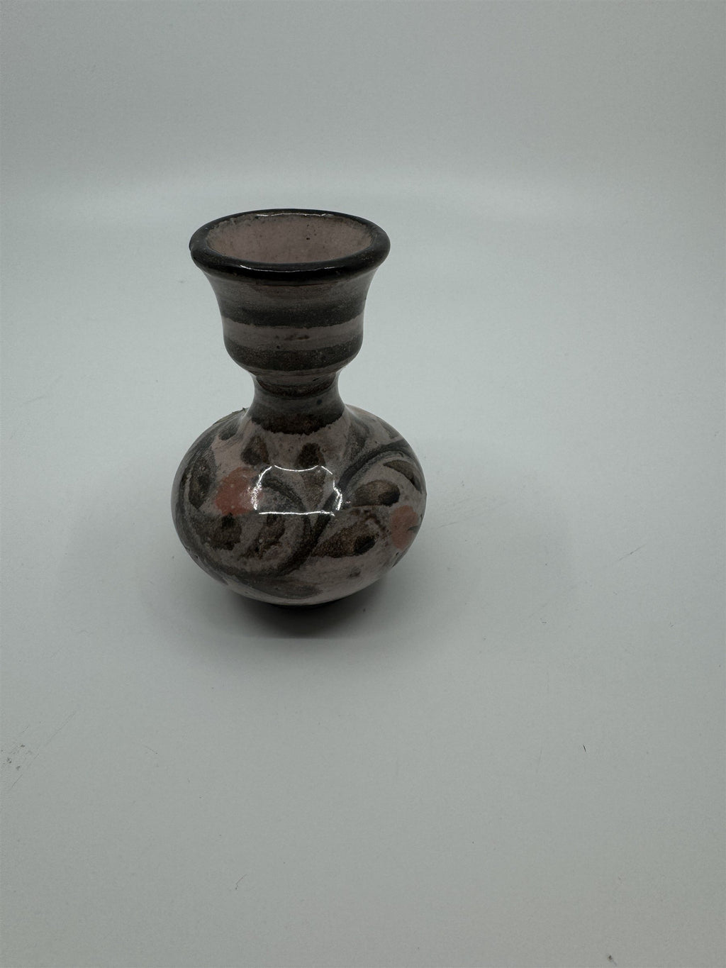 Vintage Hand Painted Handmade Pottery Pink&Gray Flower Floral Unique Bud Vase