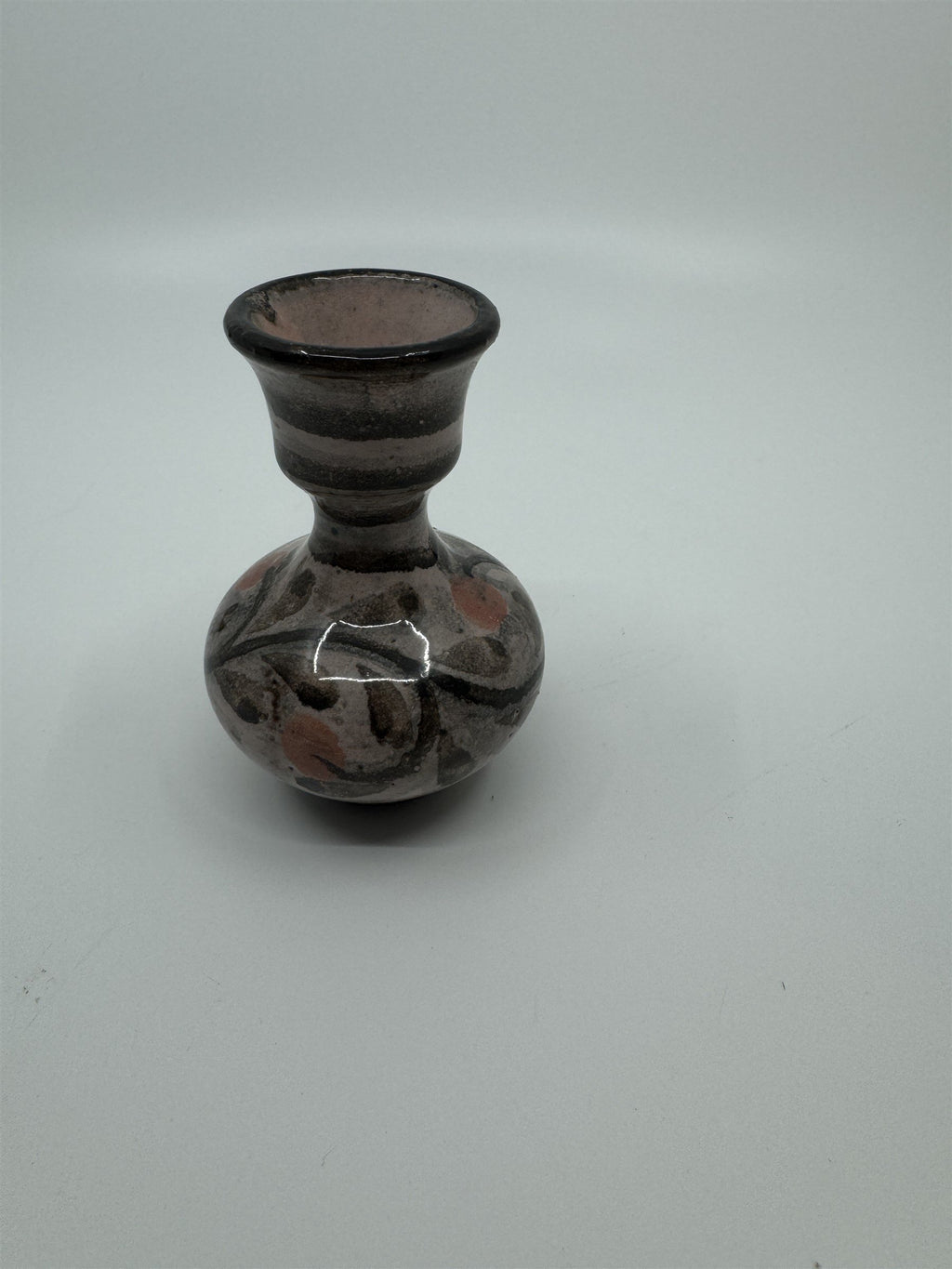 Vintage Hand Painted Handmade Pottery Pink&Gray Flower Floral Unique Bud Vase