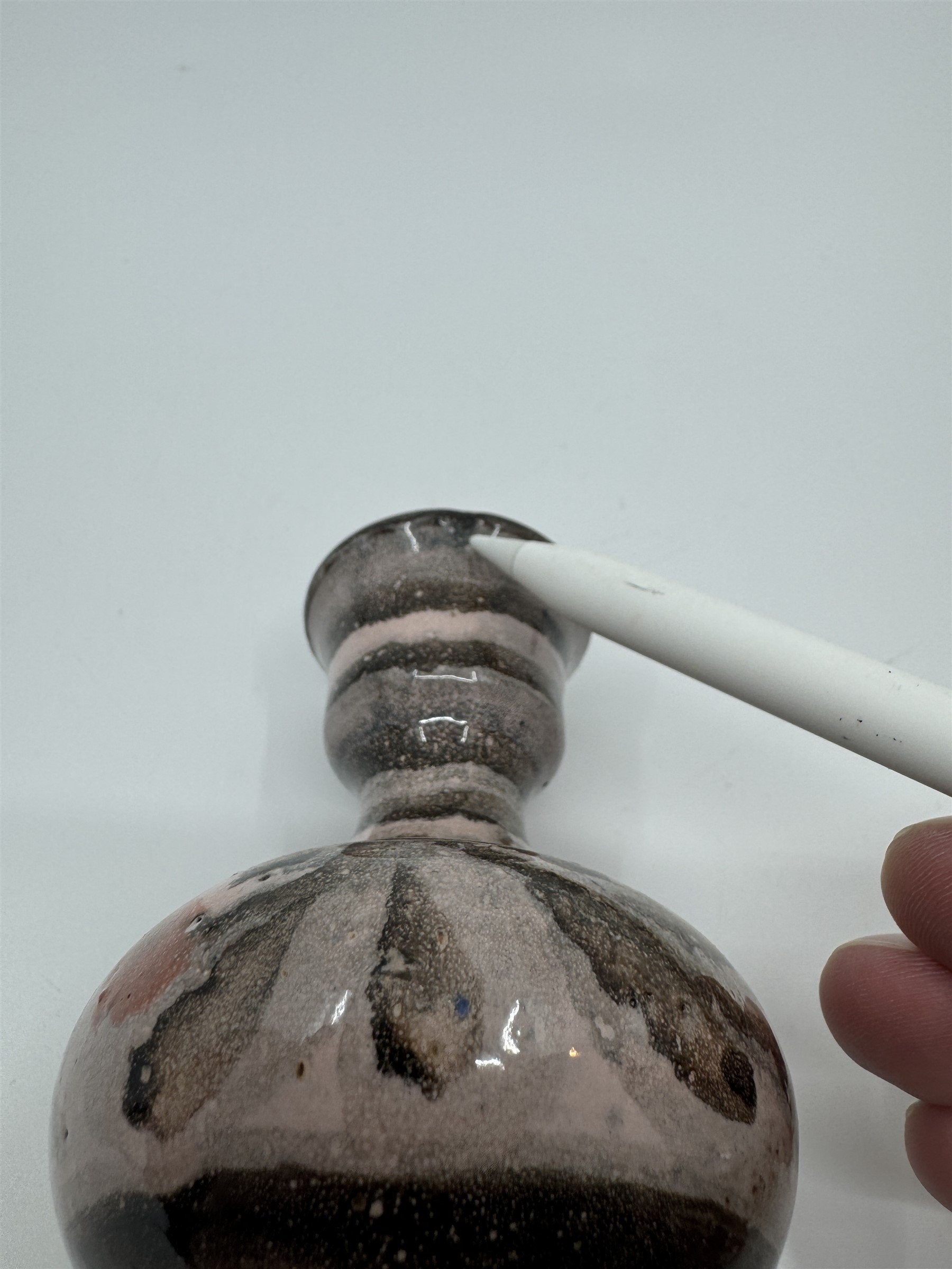 Vintage Hand Painted Handmade Pottery Pink&Gray Flower Floral Unique Bud Vase