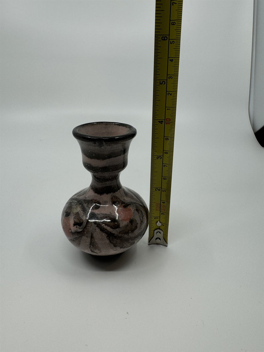 Vintage Hand Painted Handmade Pottery Pink&Gray Flower Floral Unique Bud Vase