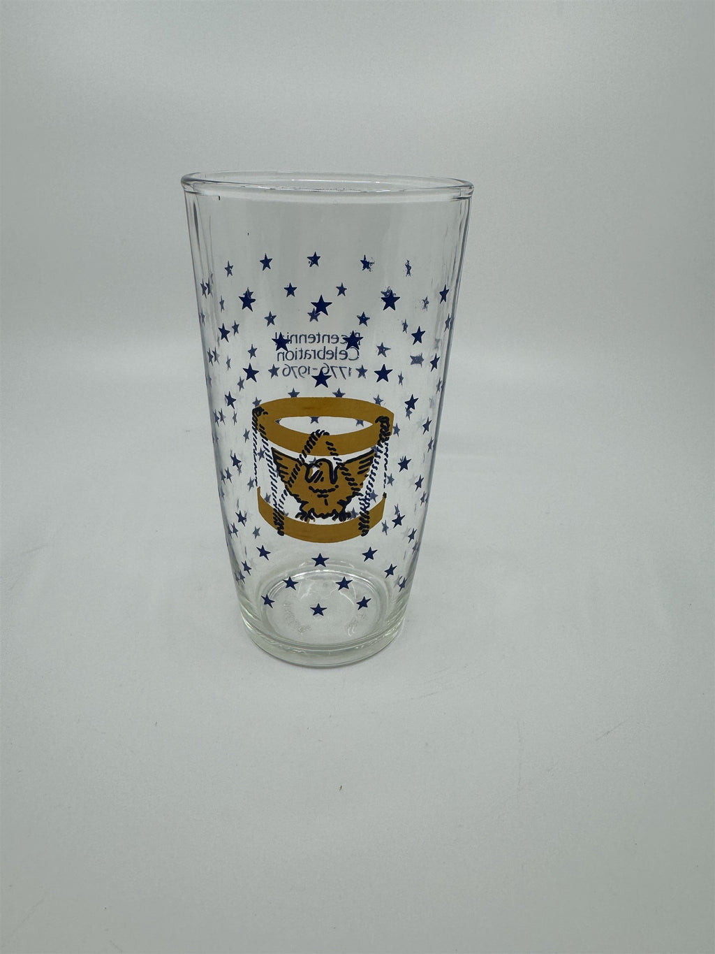 Vintage Hazel Atlas Bicentennial Celebration Pint Glass Blue Stars 1776-1976