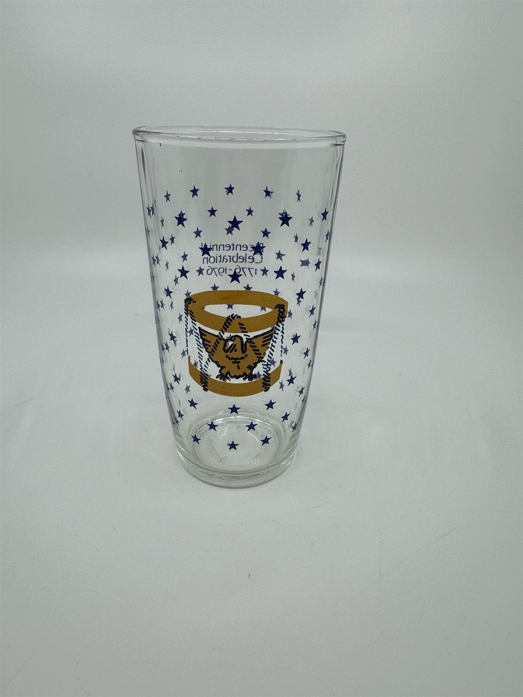 Vintage Hazel Atlas Bicentennial Celebration Pint Glass Blue Stars 1776-1976