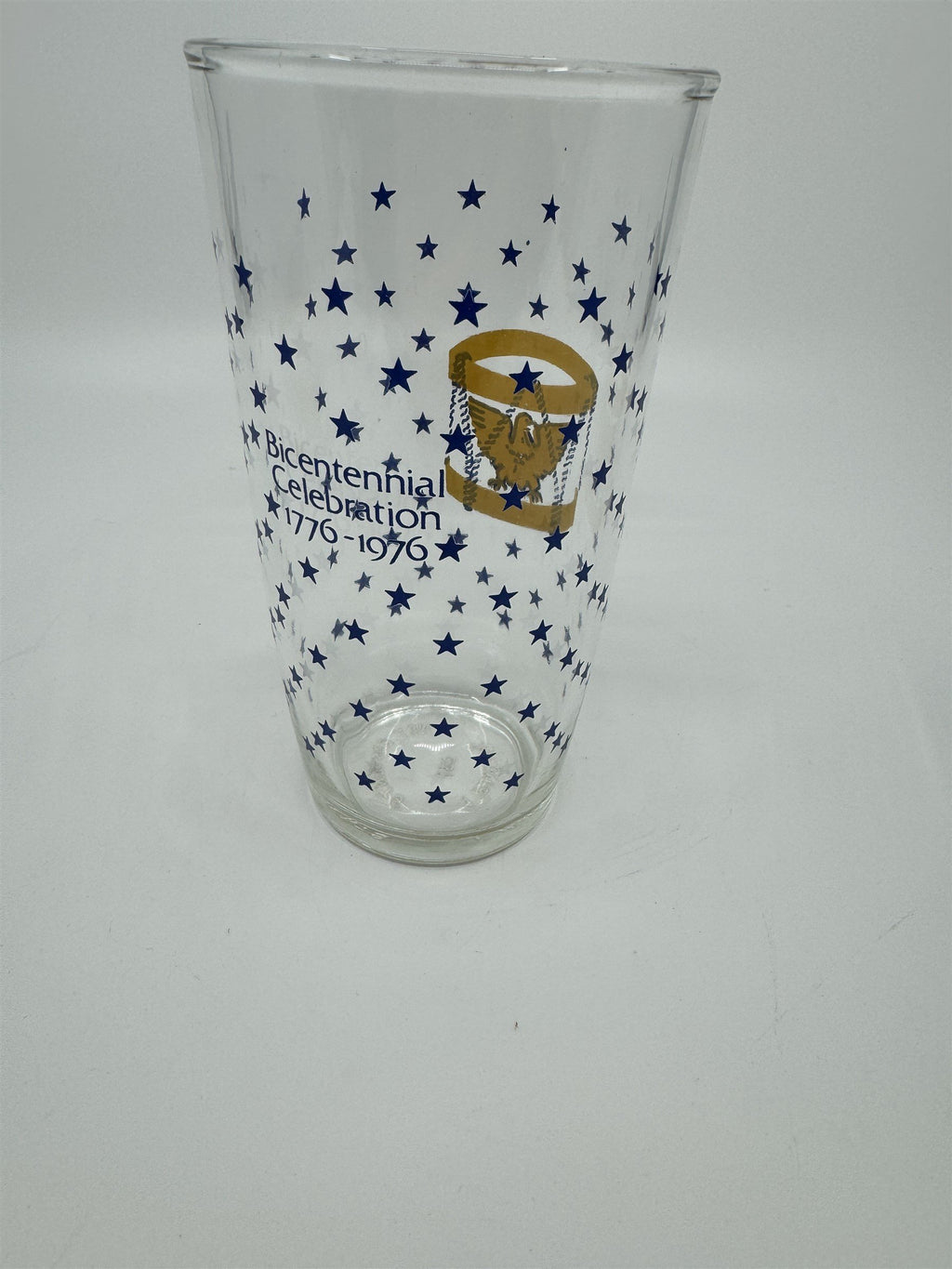 Vintage Hazel Atlas Bicentennial Celebration Pint Glass Blue Stars 1776-1976