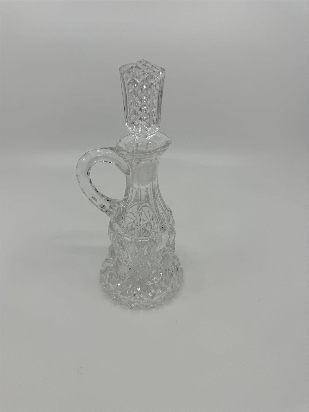 Vintage Clear Crystal Small Cruet Pitcher Creamer Pitcher /w Topper Decanter