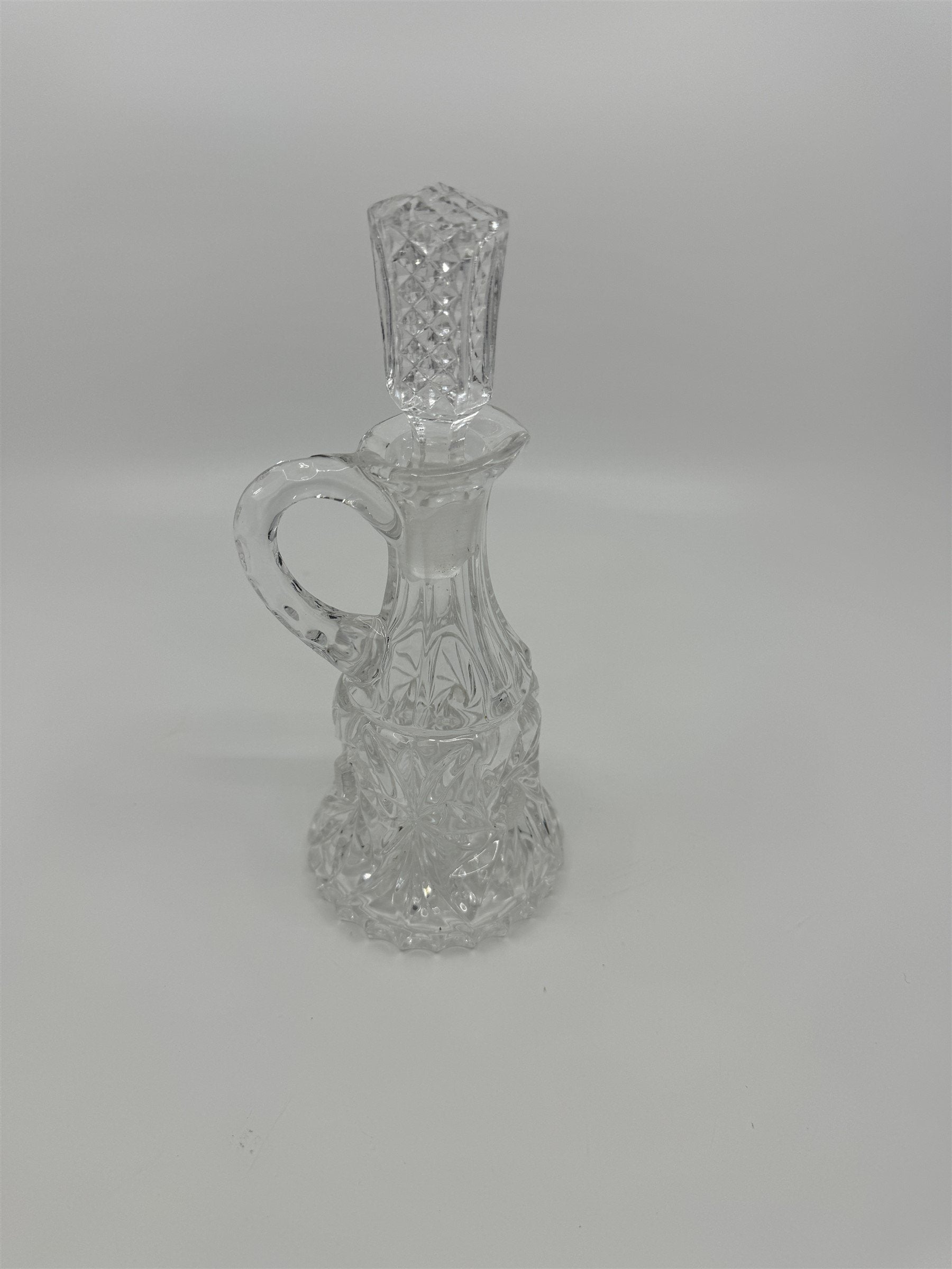Vintage Clear Crystal Small Cruet Pitcher Creamer Pitcher /w Topper Decanter