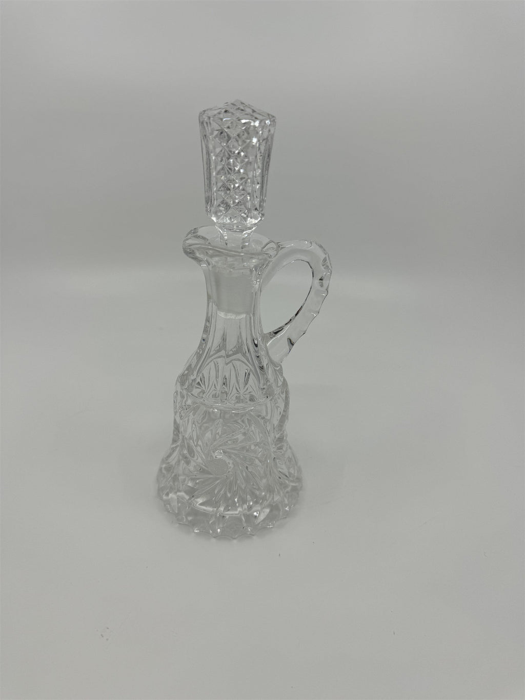 Vintage Clear Crystal Small Cruet Pitcher Creamer Pitcher /w Topper Decanter