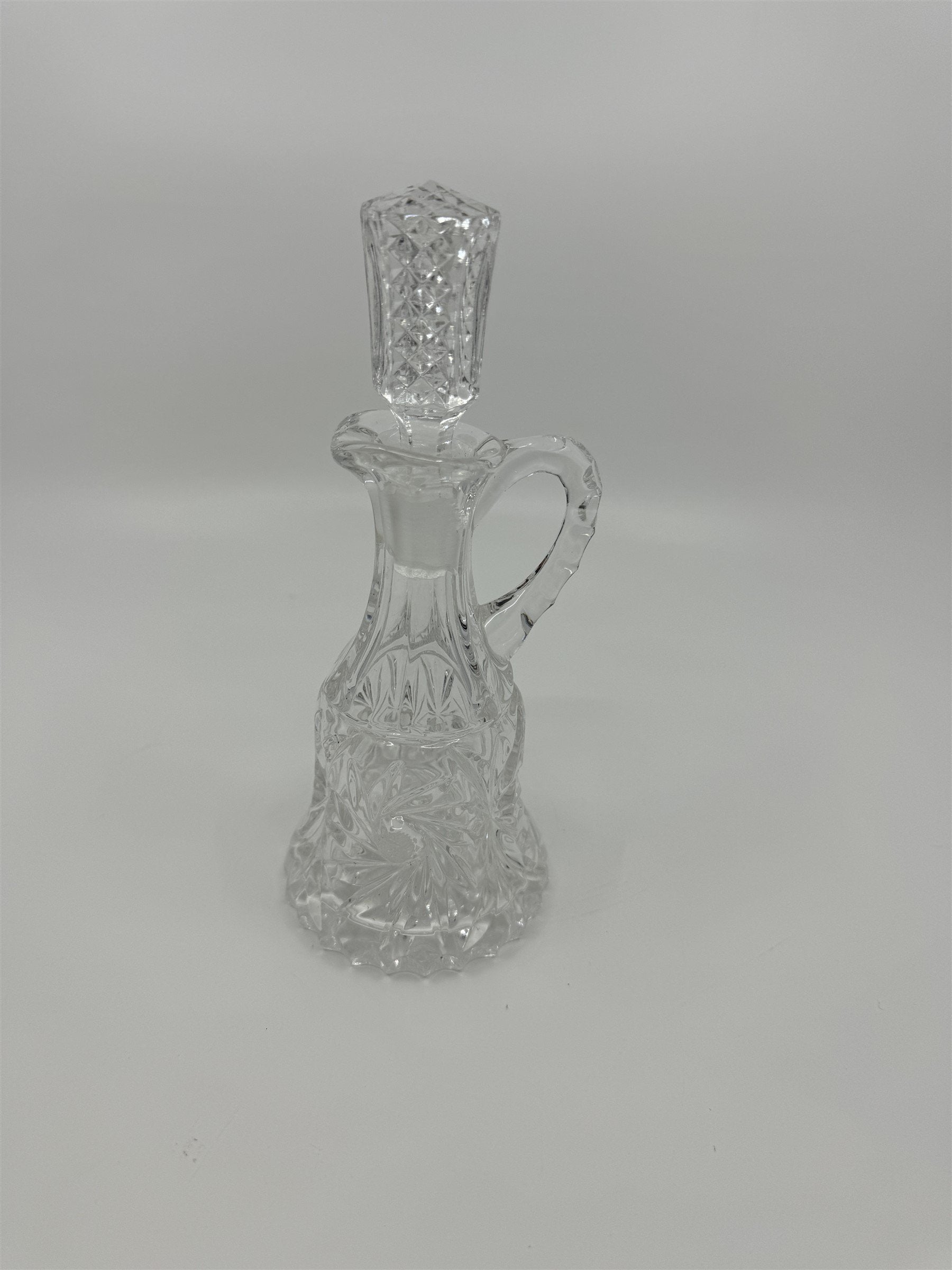 Vintage Clear Crystal Small Cruet Pitcher Creamer Pitcher /w Topper Decanter