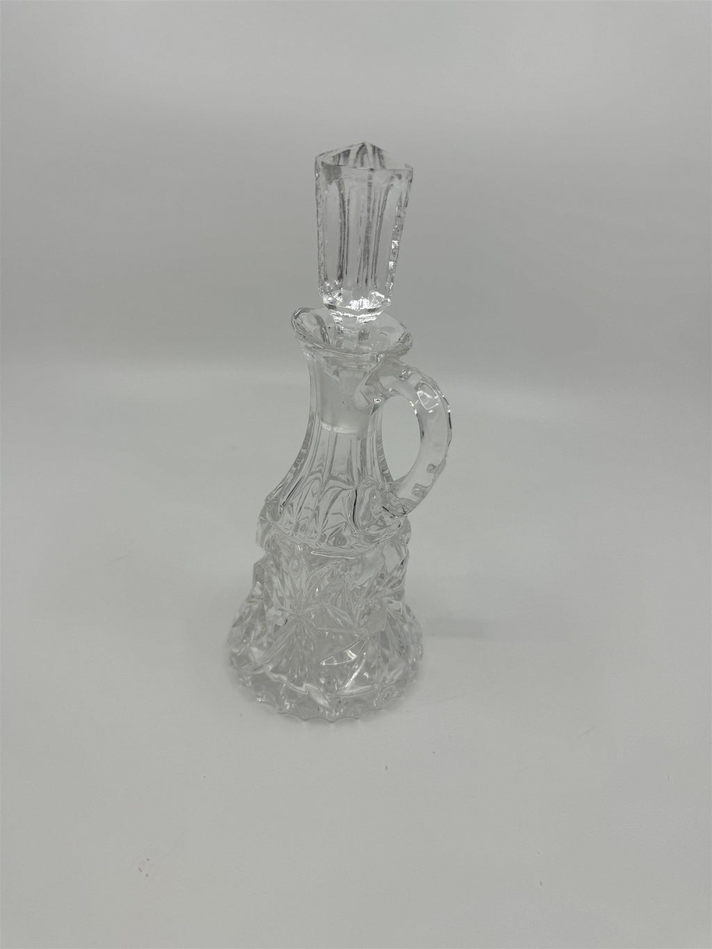 Vintage Clear Crystal Small Cruet Pitcher Creamer Pitcher /w Topper Decanter