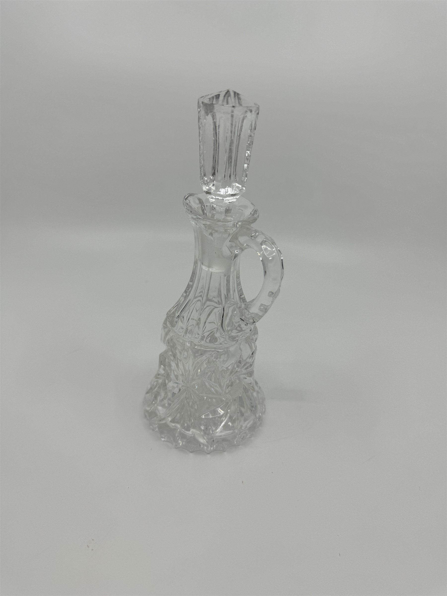 Vintage Clear Crystal Small Cruet Pitcher Creamer Pitcher /w Topper Decanter