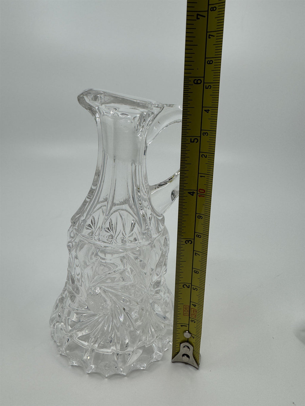 Vintage Clear Crystal Small Cruet Pitcher Creamer Pitcher /w Topper Decanter