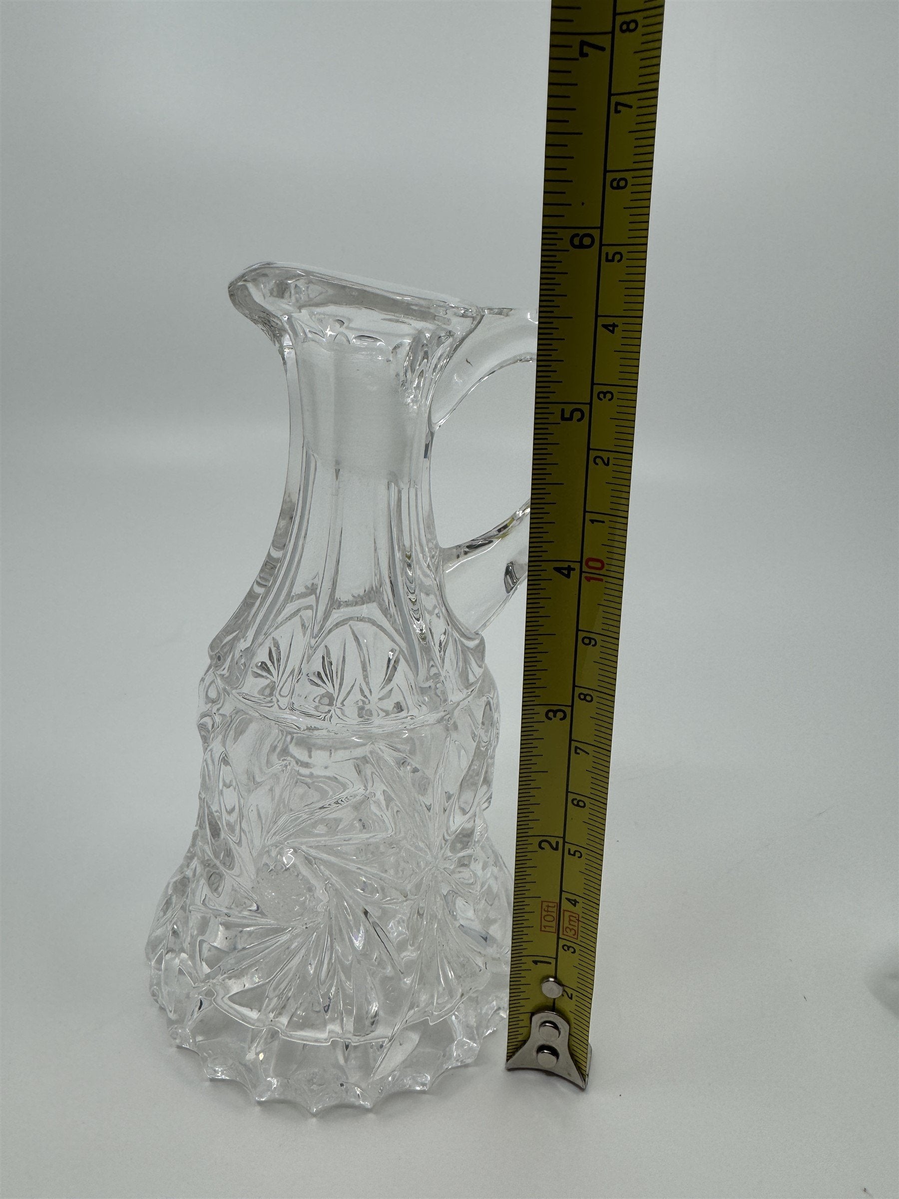 Vintage Clear Crystal Small Cruet Pitcher Creamer Pitcher /w Topper Decanter