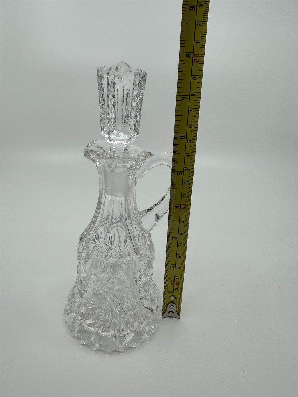 Vintage Clear Crystal Small Cruet Pitcher Creamer Pitcher /w Topper Decanter