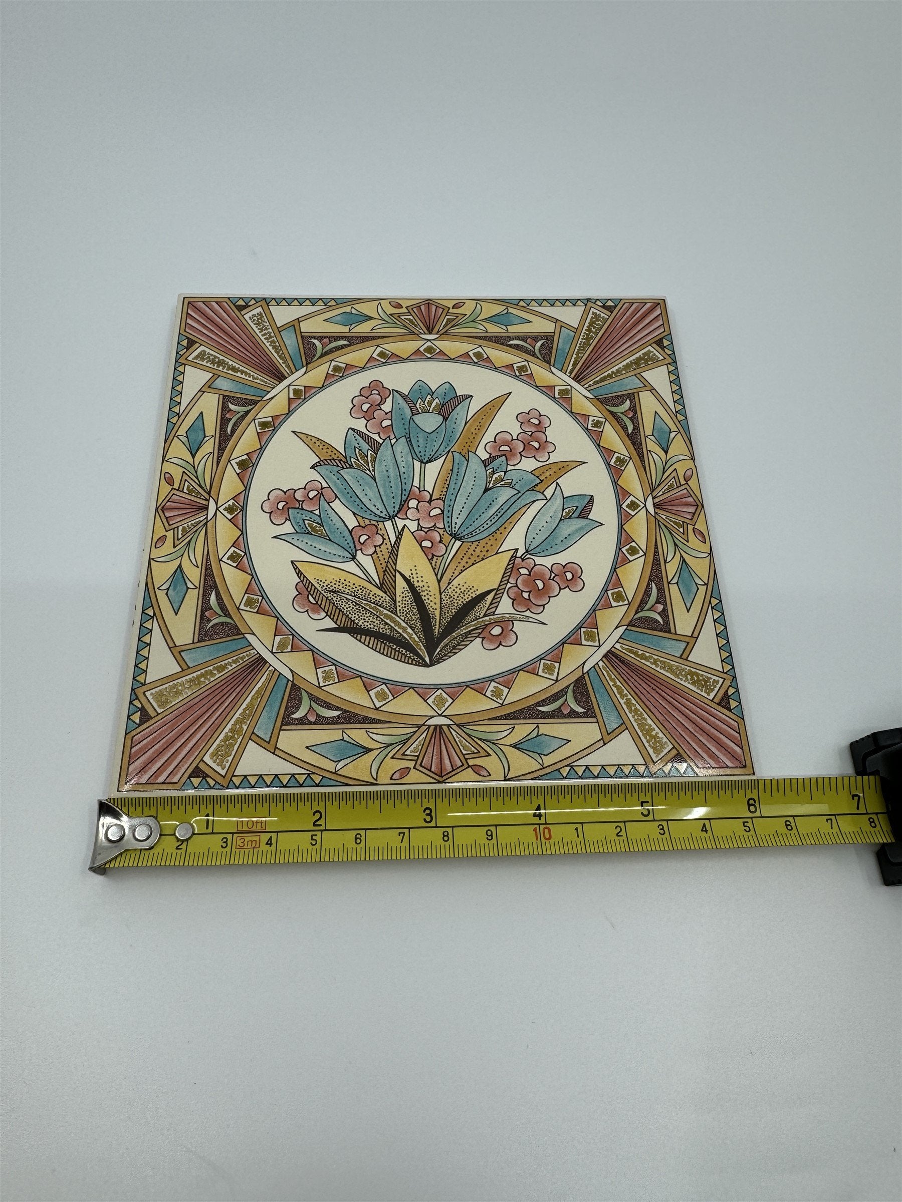 Vintage Pilkington's Great Britain 6" Square Floral Tile Metallic Cork Back