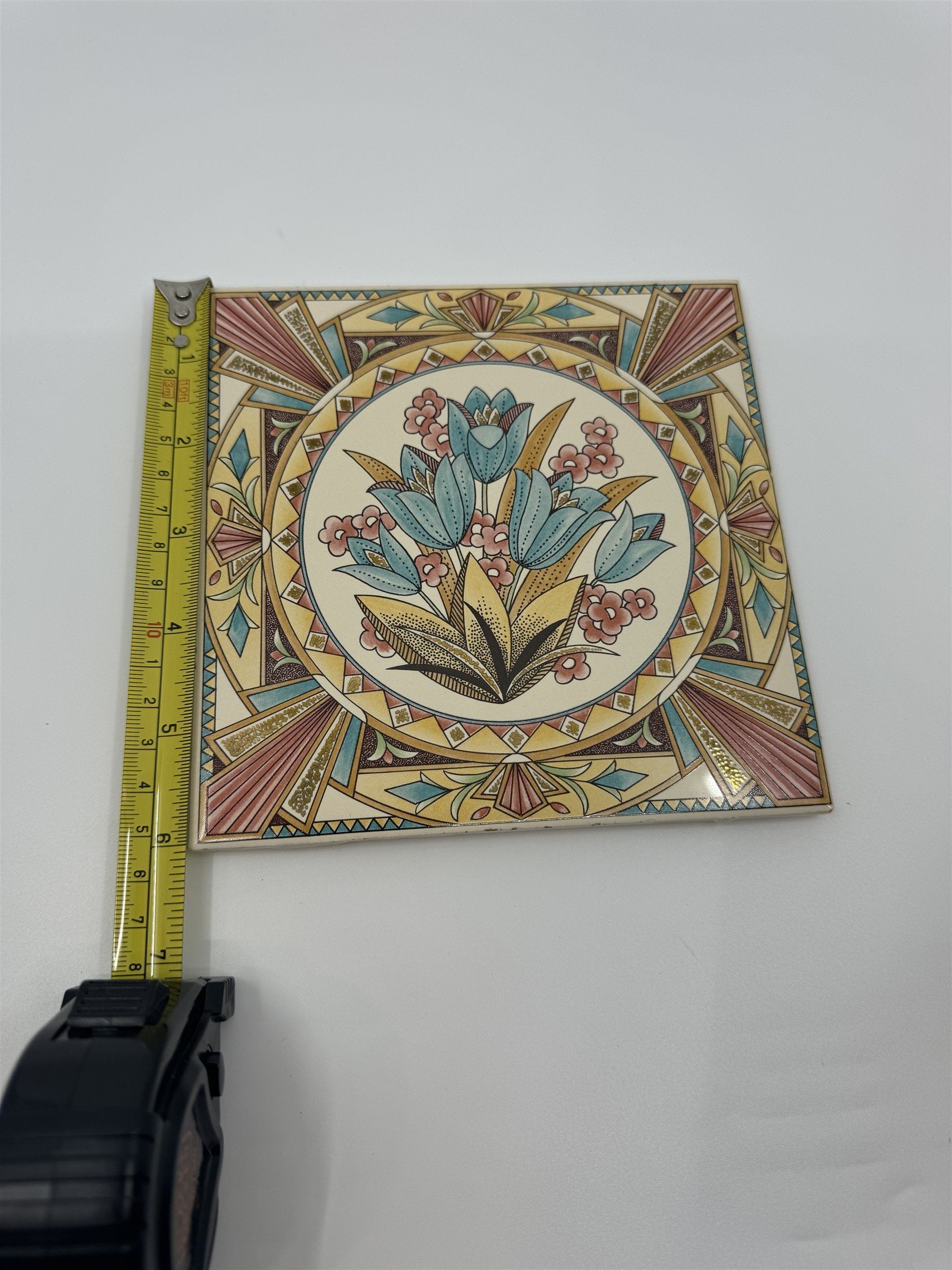 Vintage Pilkington's Great Britain 6" Square Floral Tile Metallic Cork Back