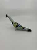 Mexican Hand Painted Tonala Pottery Long Neck Bird Figurine Black/Blue/Yellow RP