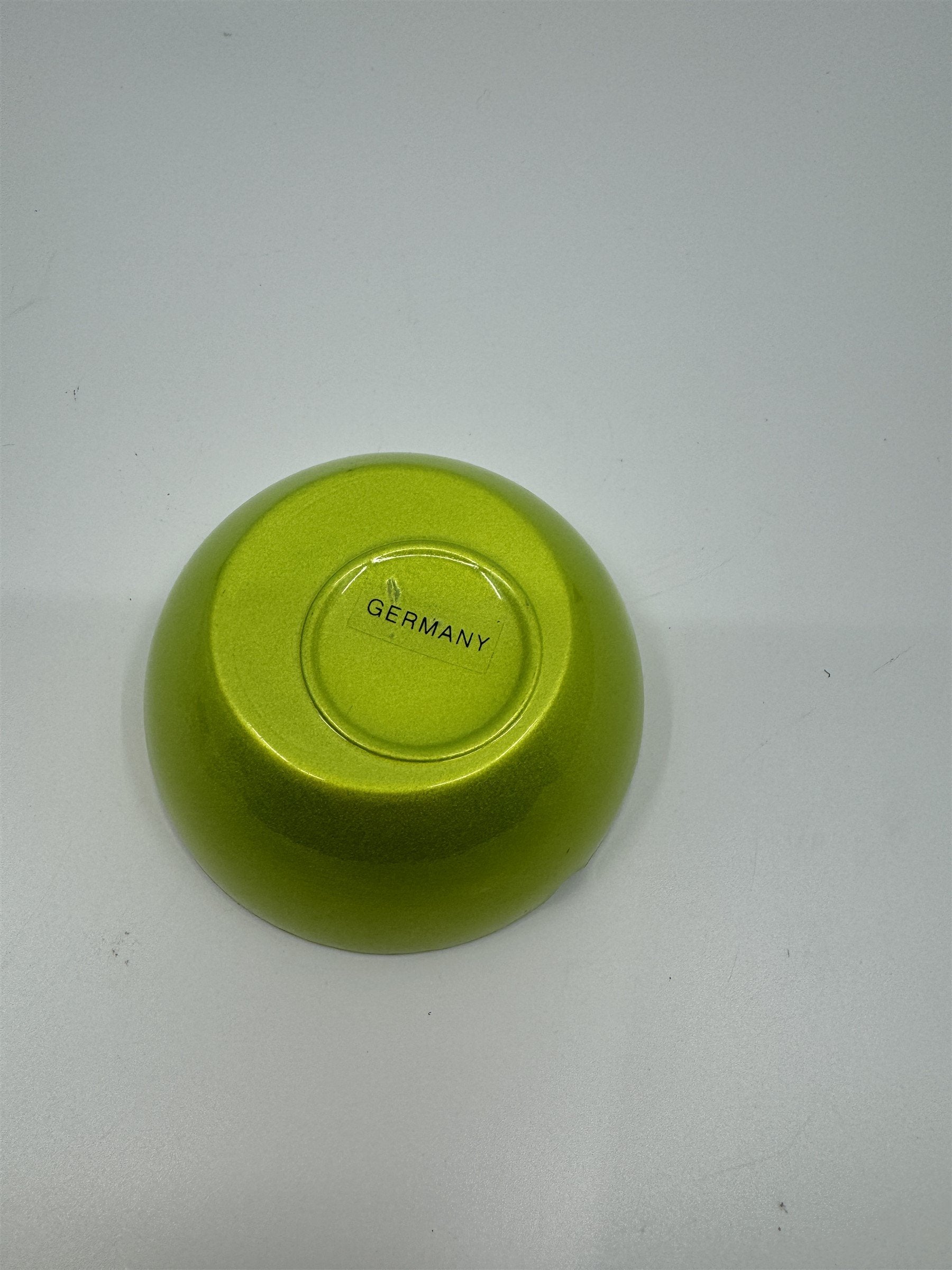 Mid Century Modem Leonardo Germany Art Glass Ashtray /w Stickers GREEN Vibrant