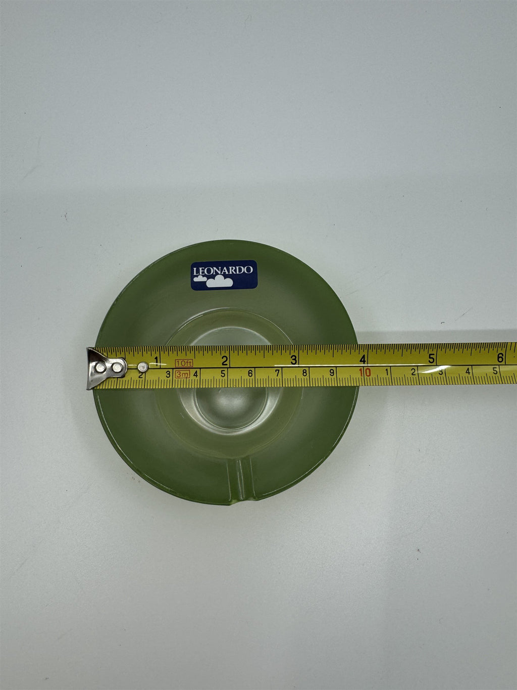 Mid Century Modem Leonardo Germany Art Glass Ashtray /w Stickers GREEN Vibrant