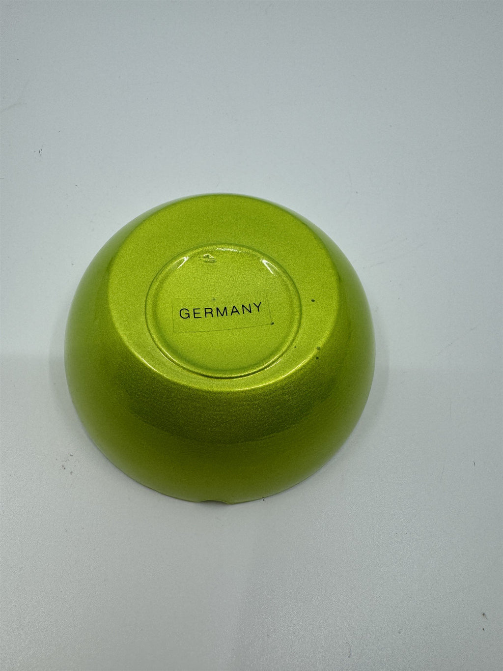 Mid Century Modem Leonardo Germany Art Glass Ashtray /w Stickers GREEN *Chips*
