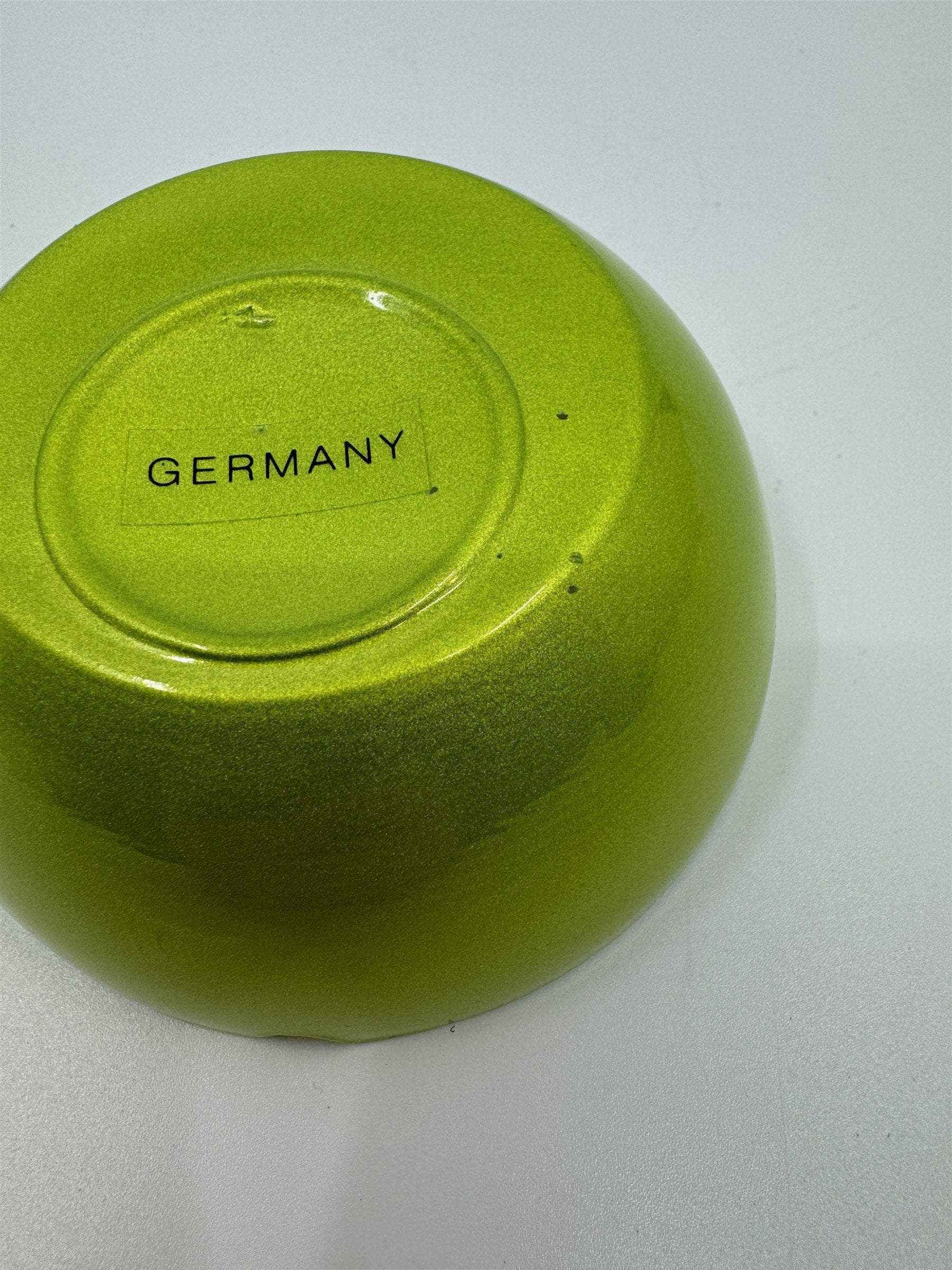 Mid Century Modem Leonardo Germany Art Glass Ashtray /w Stickers GREEN *Chips*
