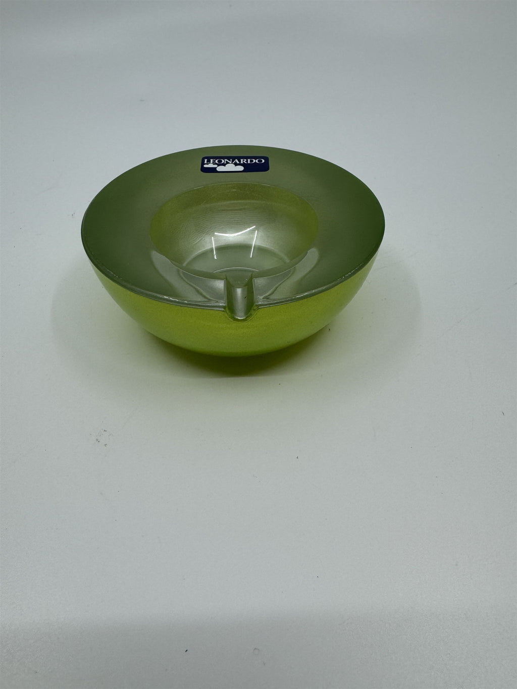 Mid Century Modem Leonardo Germany Art Glass Ashtray /w Stickers GREEN Vibrant