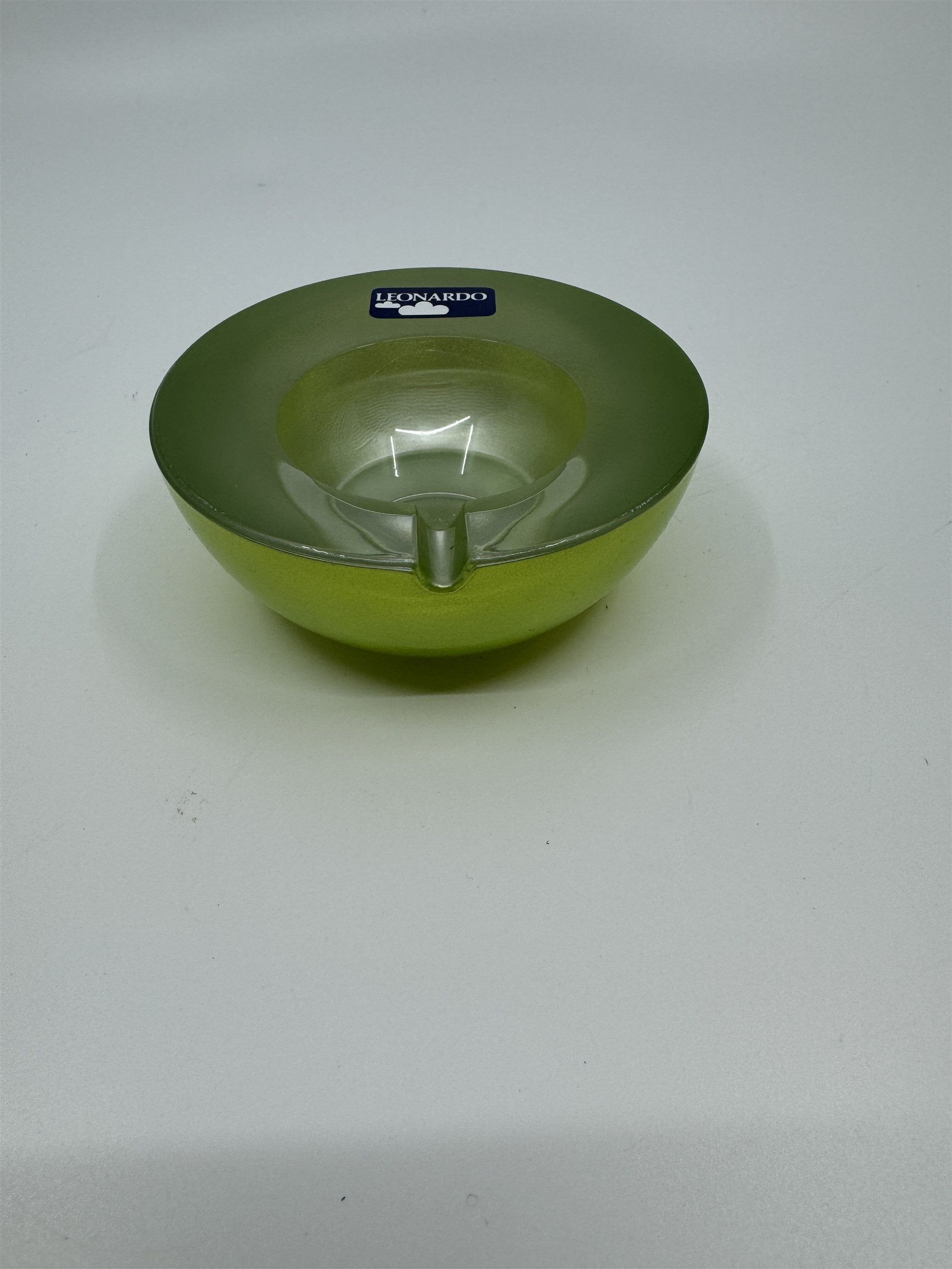 Mid Century Modem Leonardo Germany Art Glass Ashtray /w Stickers GREEN Vibrant
