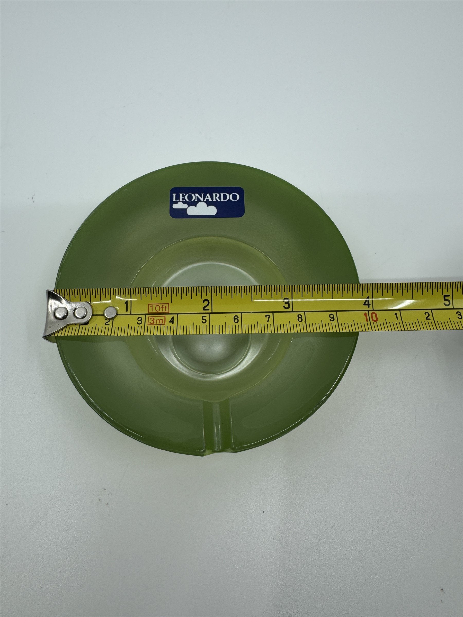 Mid Century Modem Leonardo Germany Art Glass Ashtray /w Stickers GREEN Vibrant