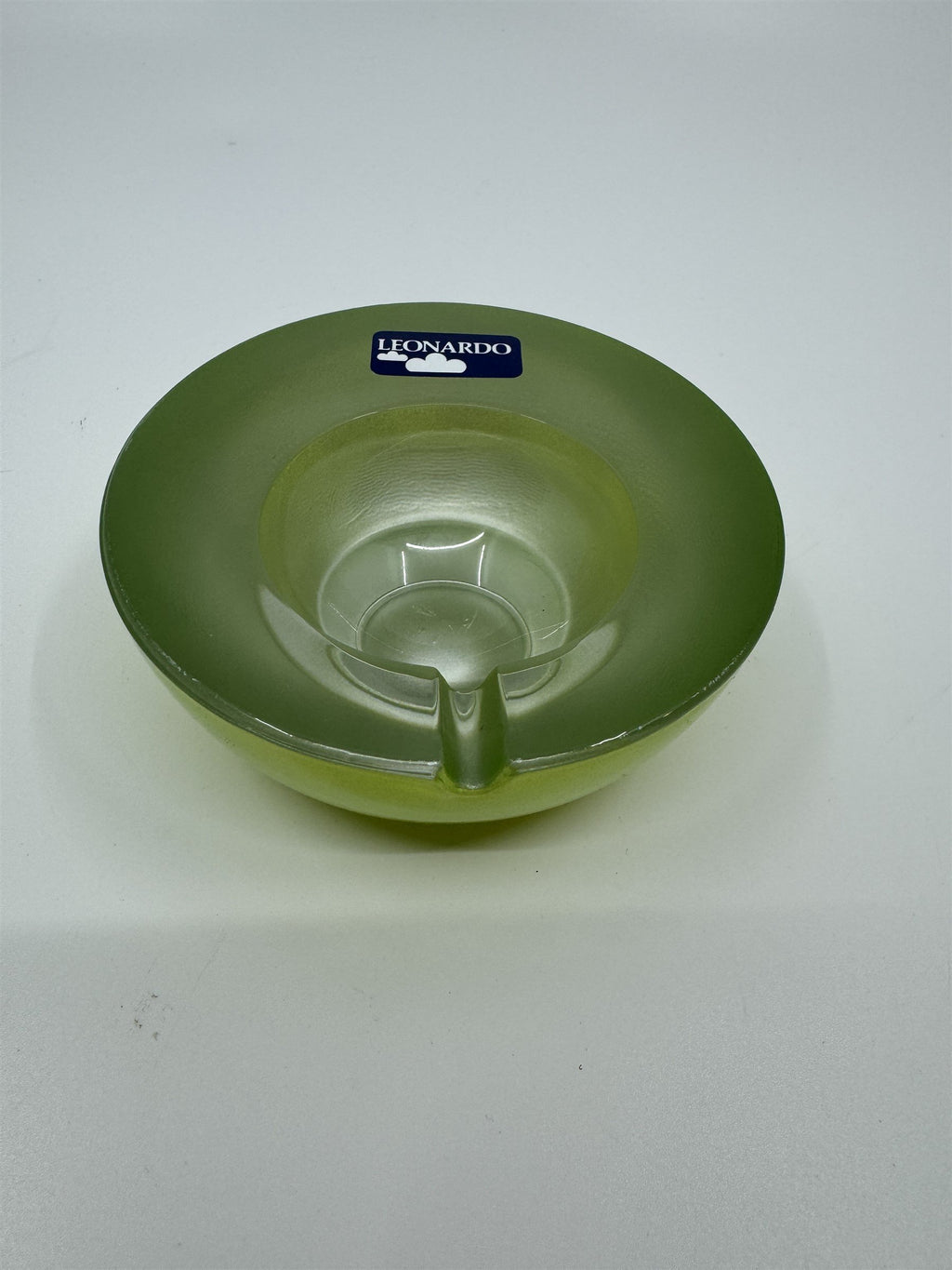 Mid Century Modem Leonardo Germany Art Glass Ashtray /w Stickers GREEN Vibrant