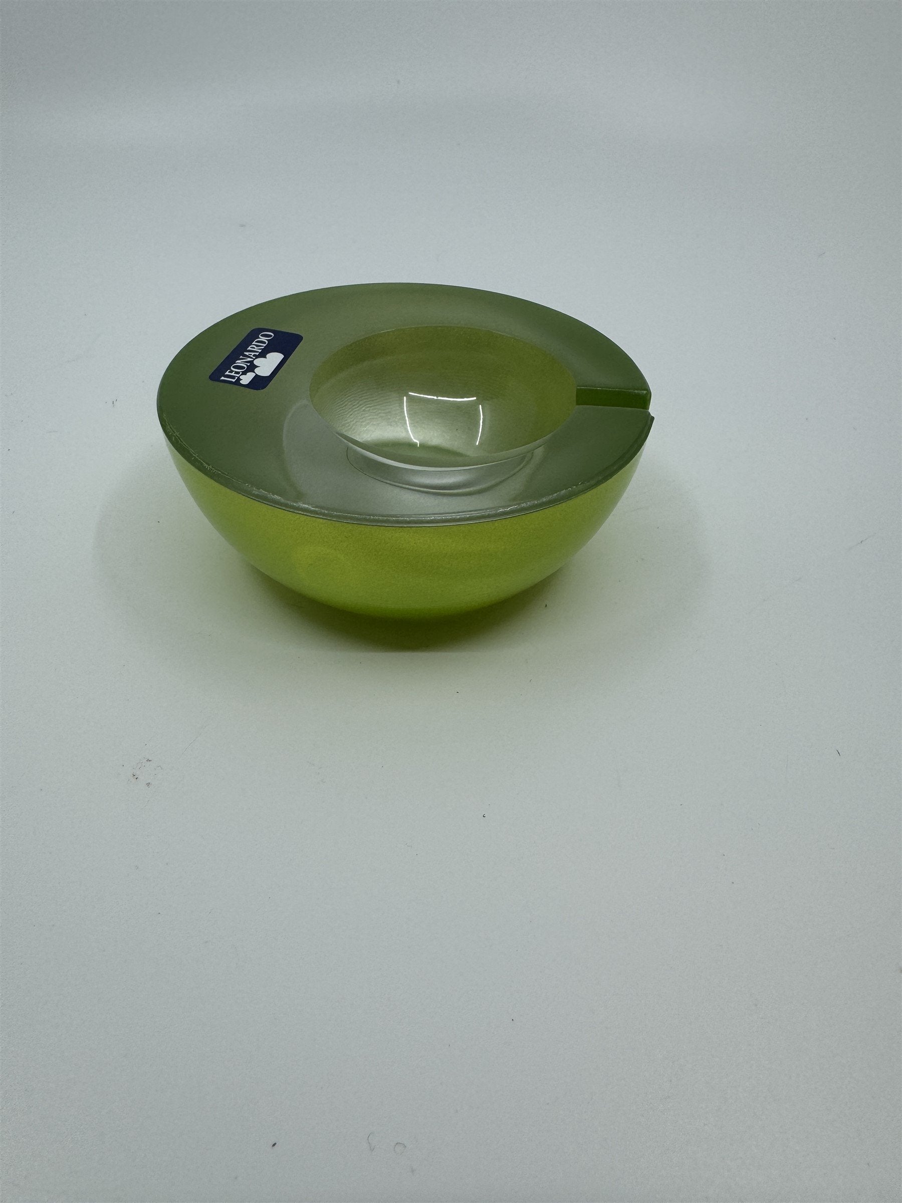 Mid Century Modem Leonardo Germany Art Glass Ashtray /w Stickers GREEN Vibrant