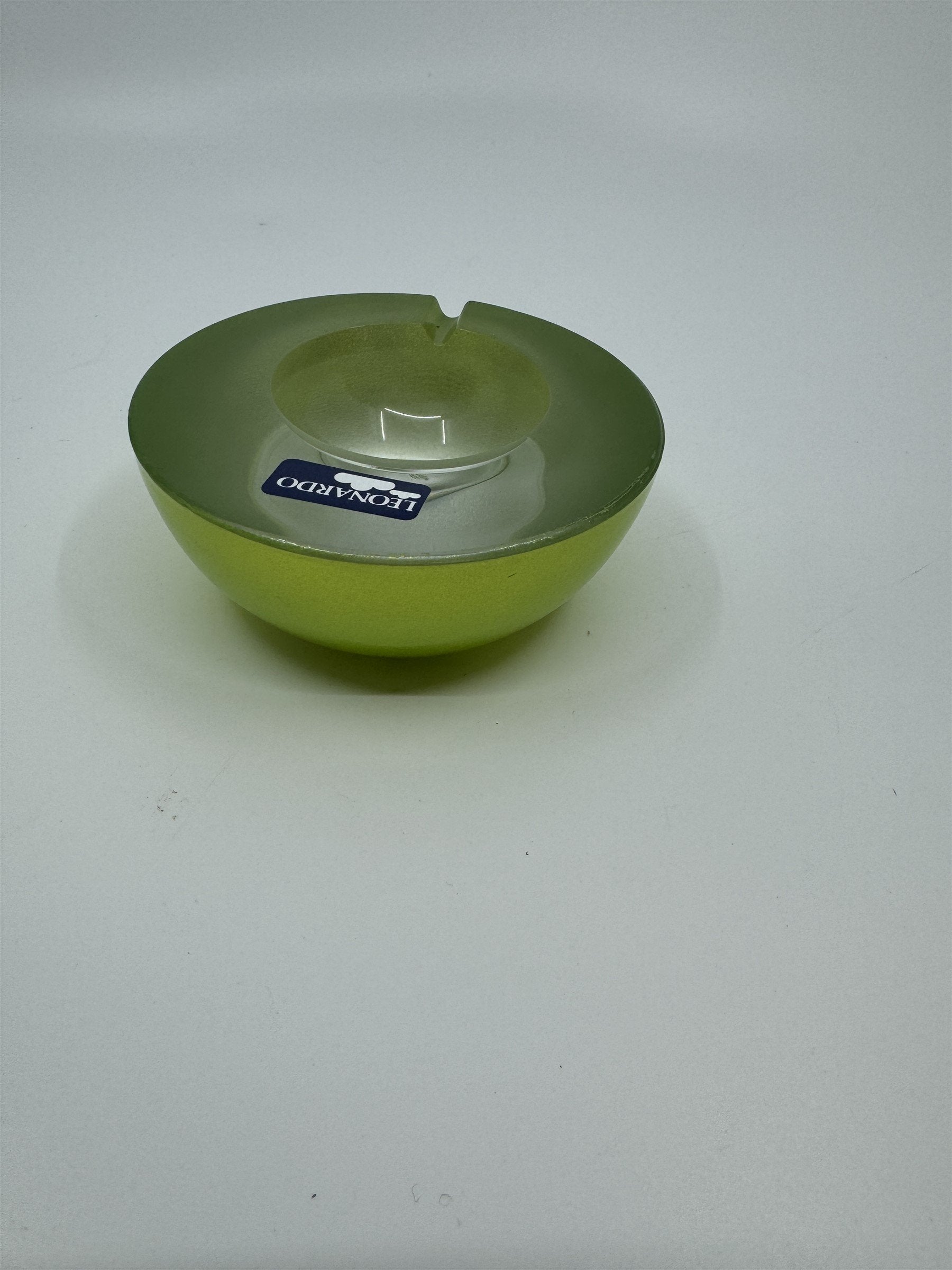 Mid Century Modem Leonardo Germany Art Glass Ashtray /w Stickers GREEN Vibrant