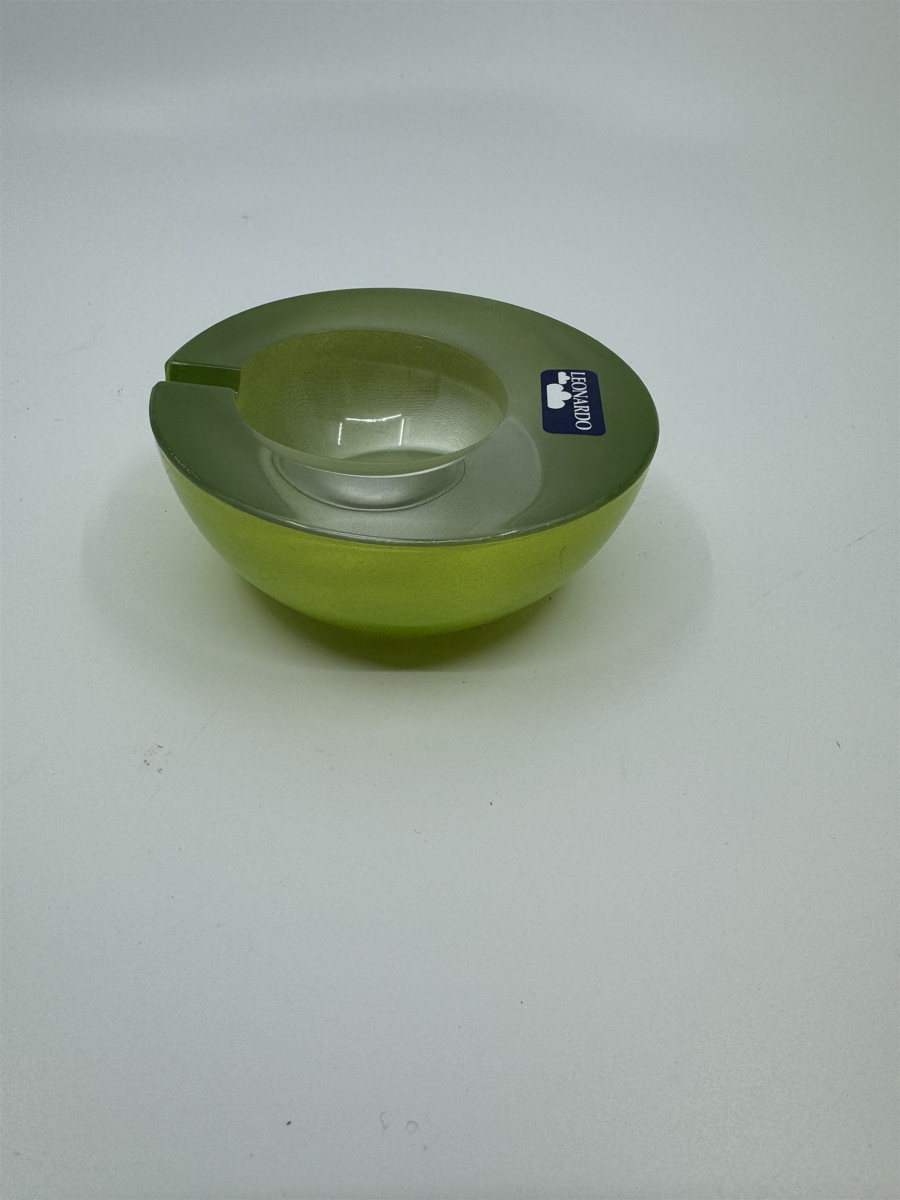Mid Century Modem Leonardo Germany Art Glass Ashtray /w Stickers GREEN Vibrant
