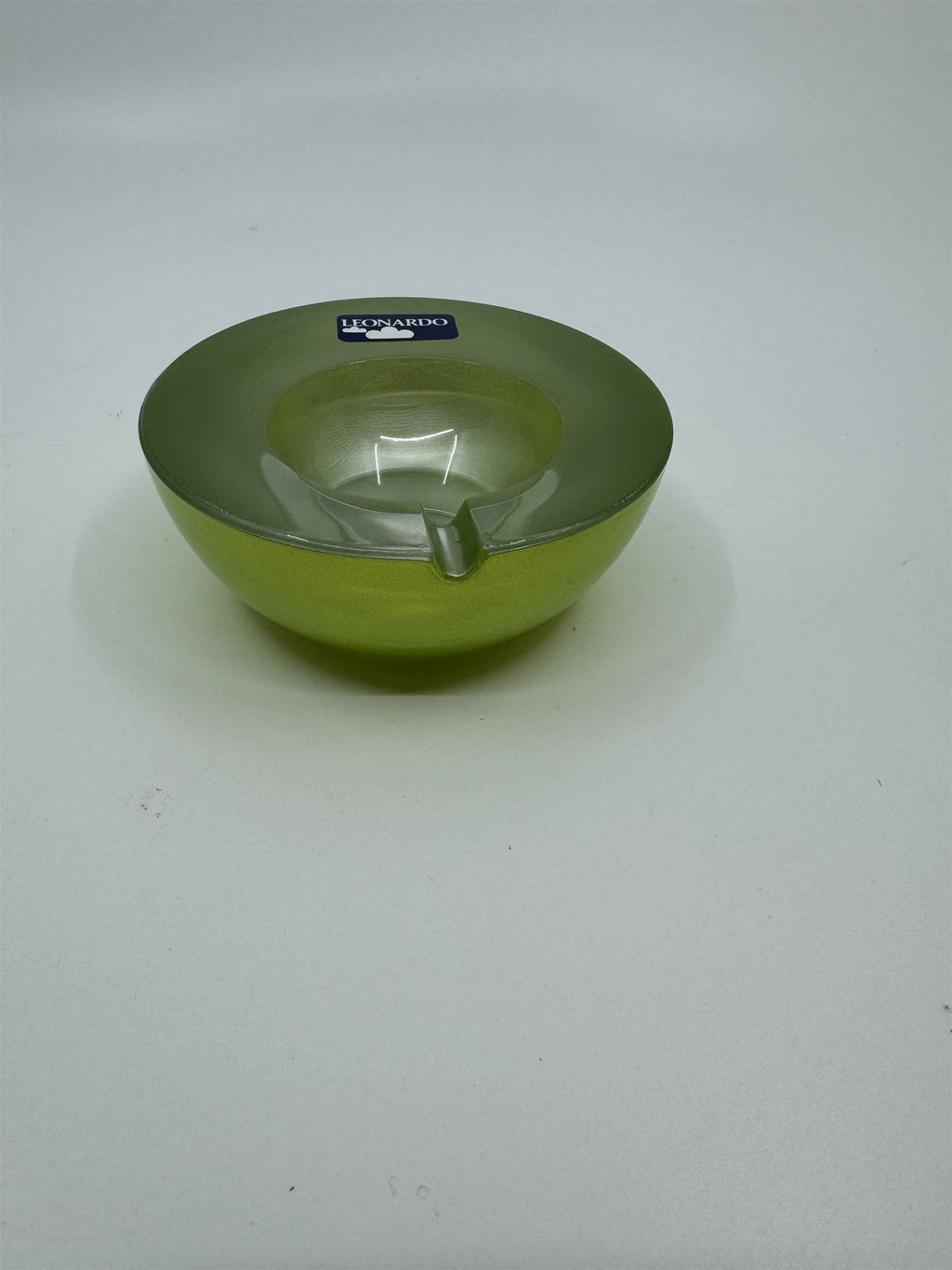 Mid Century Modem Leonardo Germany Art Glass Ashtray /w Stickers GREEN Vibrant