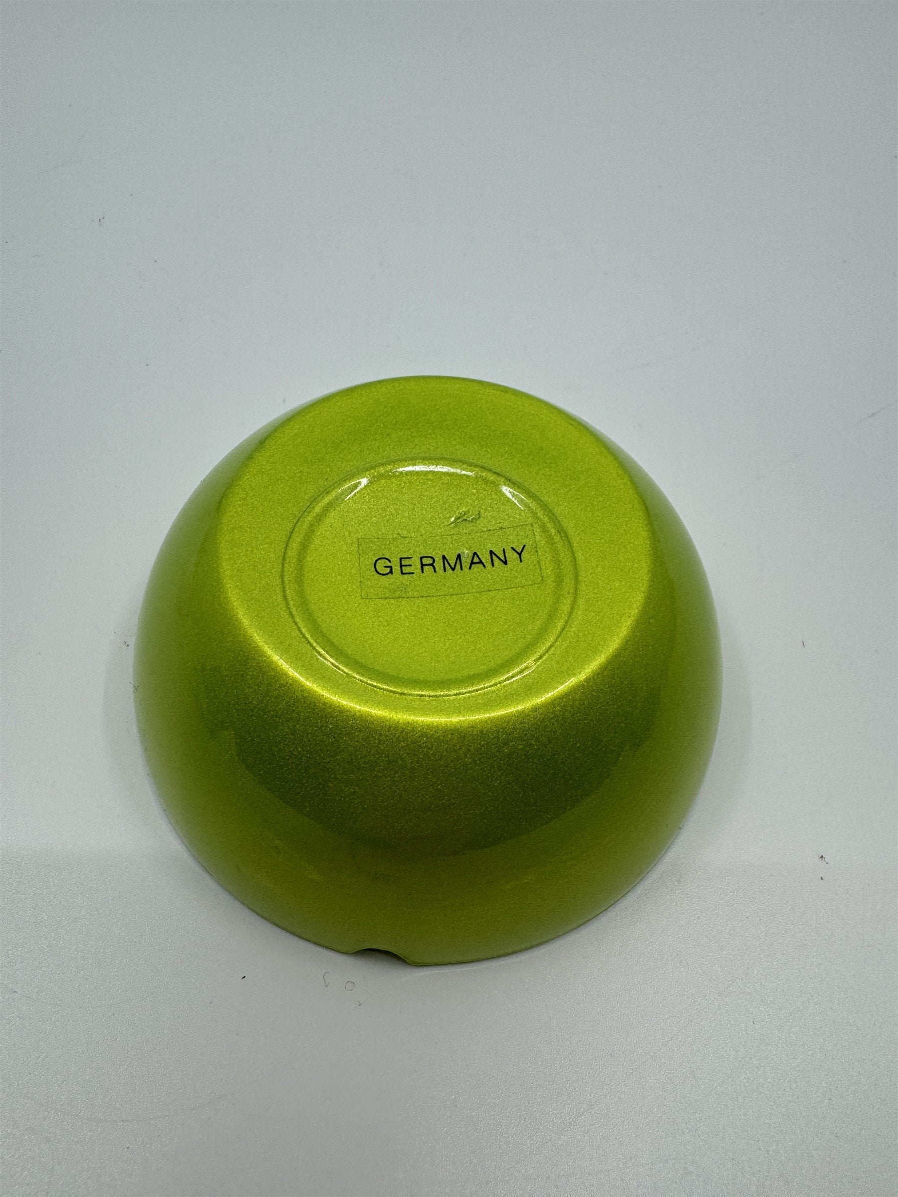Mid Century Modem Leonardo Germany Art Glass Ashtray /w Stickers GREEN Vibrant